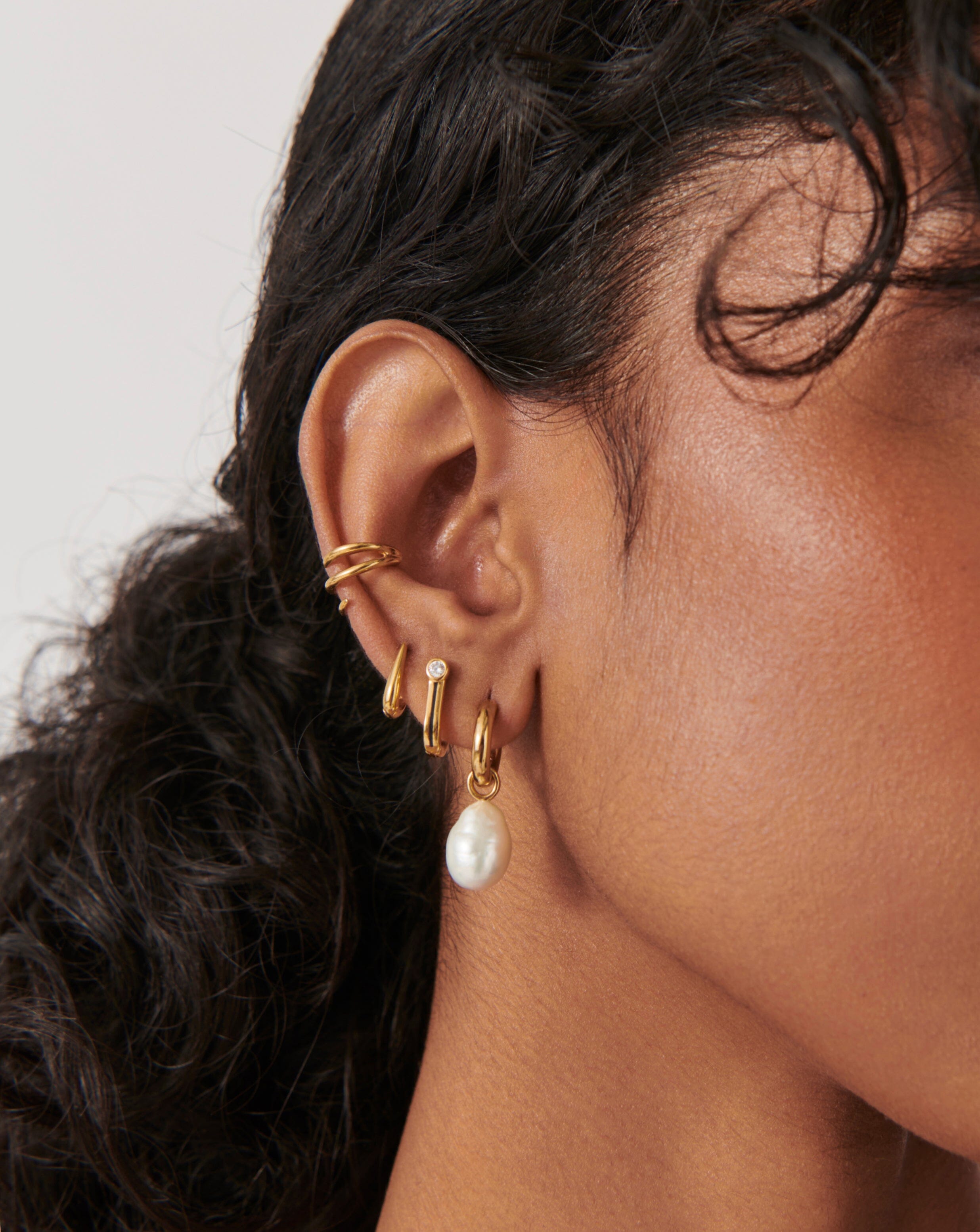 Baroque Pearl Drop Tunnel Mini Hoop Earrings | 18ct Gold Plated Vermeil/Pearl Earrings Missoma 