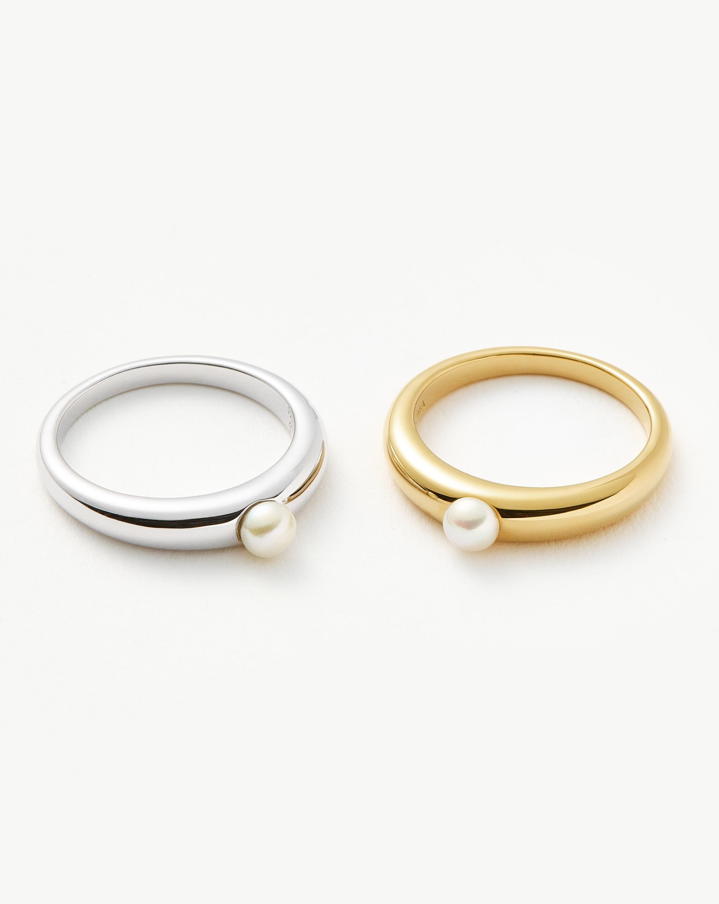 Button Pearl Classic Stacking Ring | 18ct Gold Plated Vermeil/Pearl Rings Missoma 