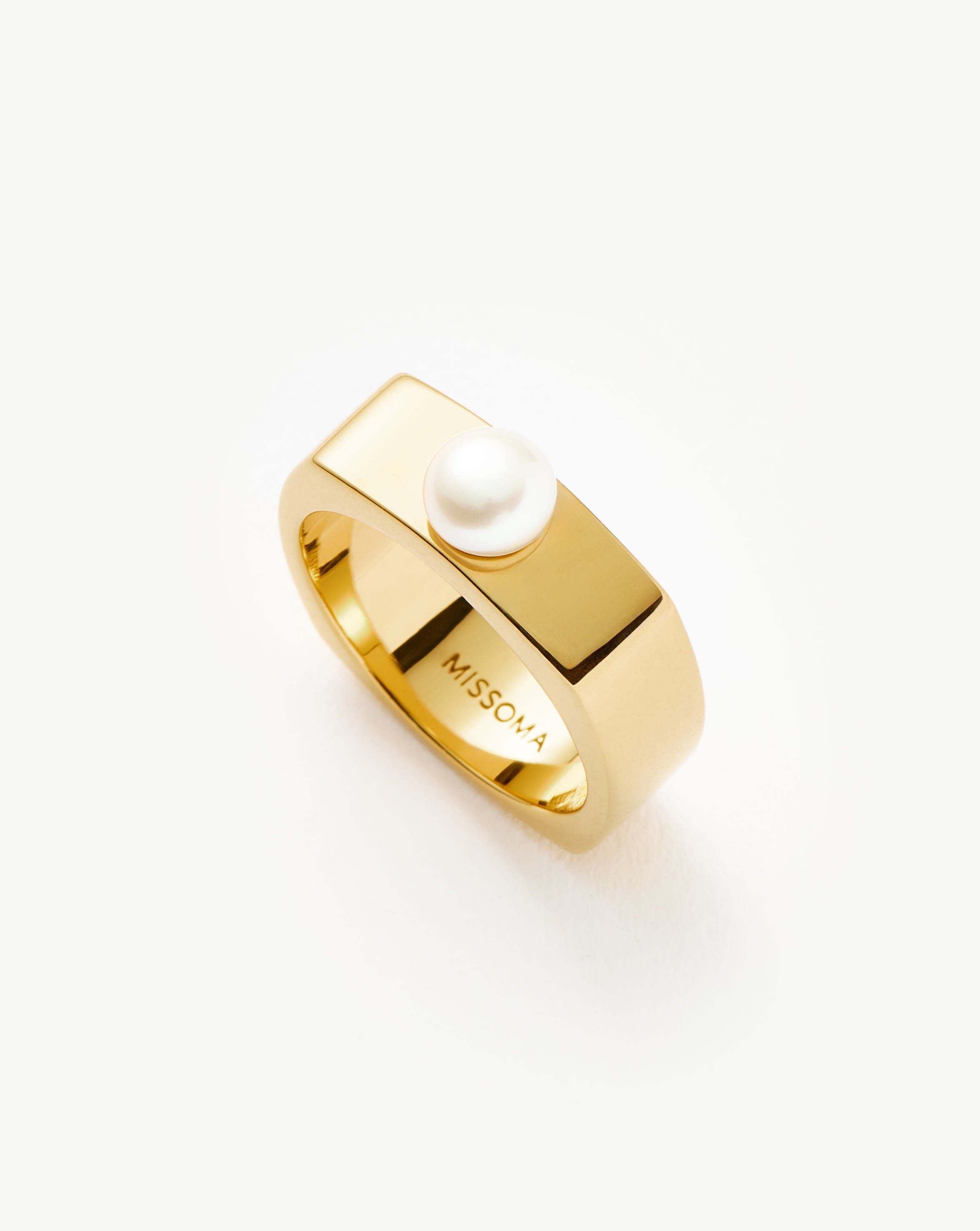 Button Pearl Square Chunky Ring | 18ct Gold Plated Vermeil/Pearl Rings Missoma 