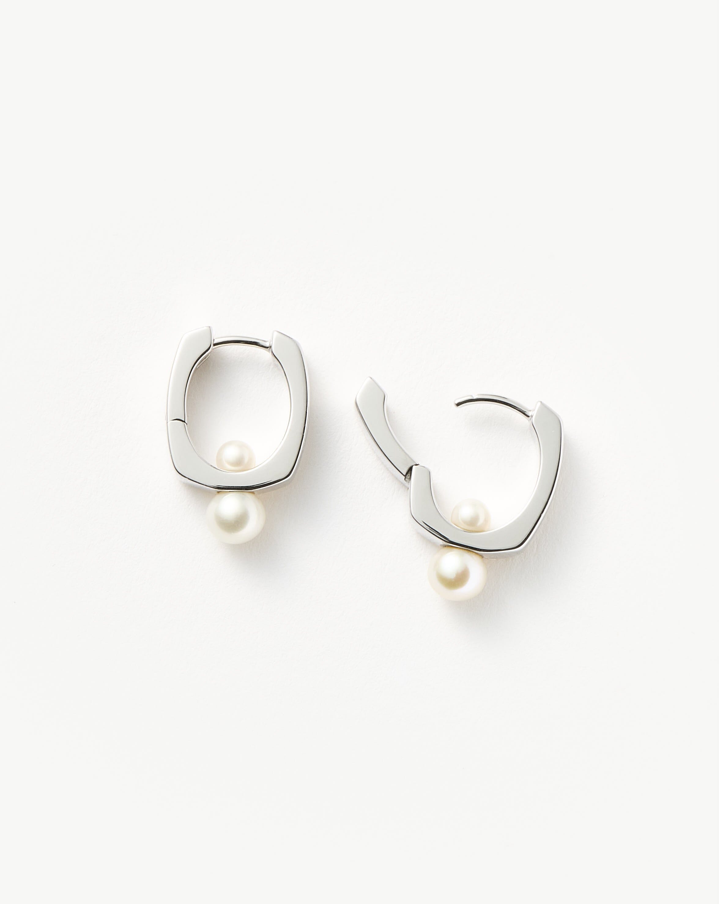 Button Pearl Square Hoop Earrings | Sterling Silver/Pearl Earrings Missoma 