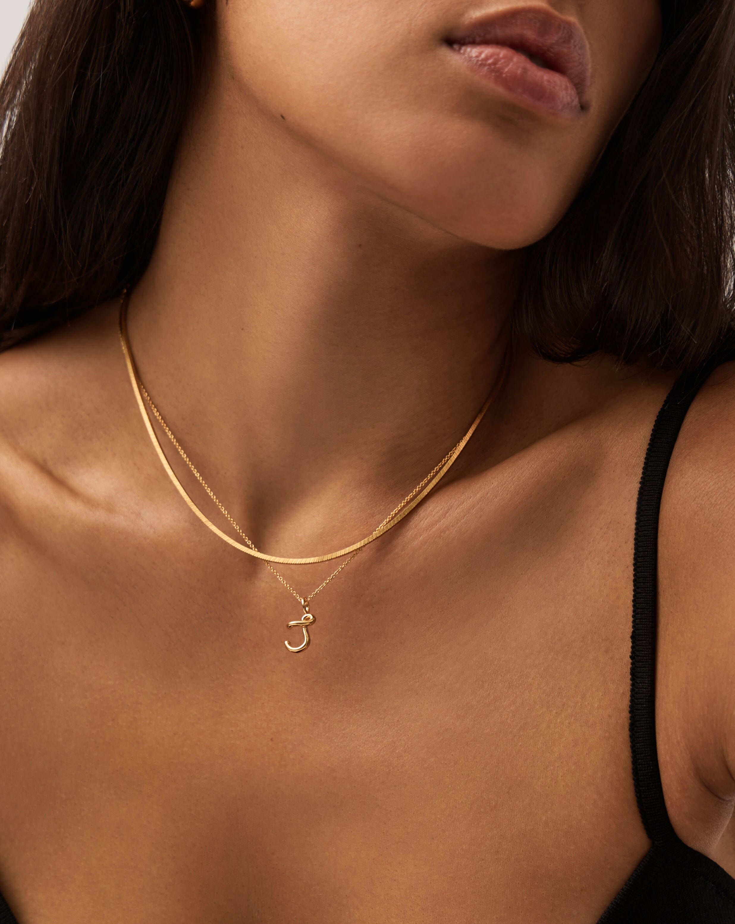 Curly Molten Mini Initial Necklace - J | 18ct Gold Vermeil Necklaces Missoma 