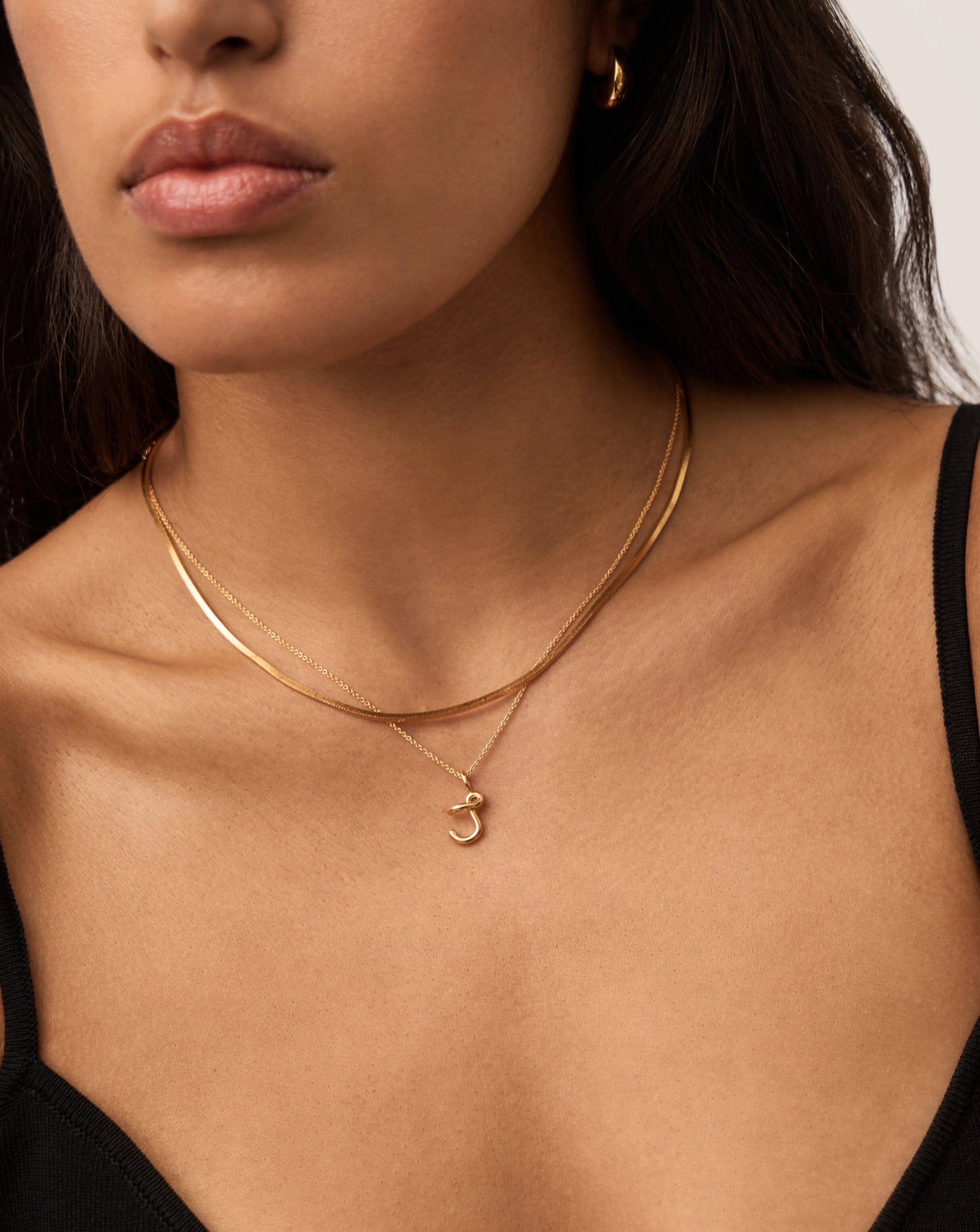 Curly Molten Mini Initial Necklace - J | 18ct Gold Vermeil Necklaces Missoma 