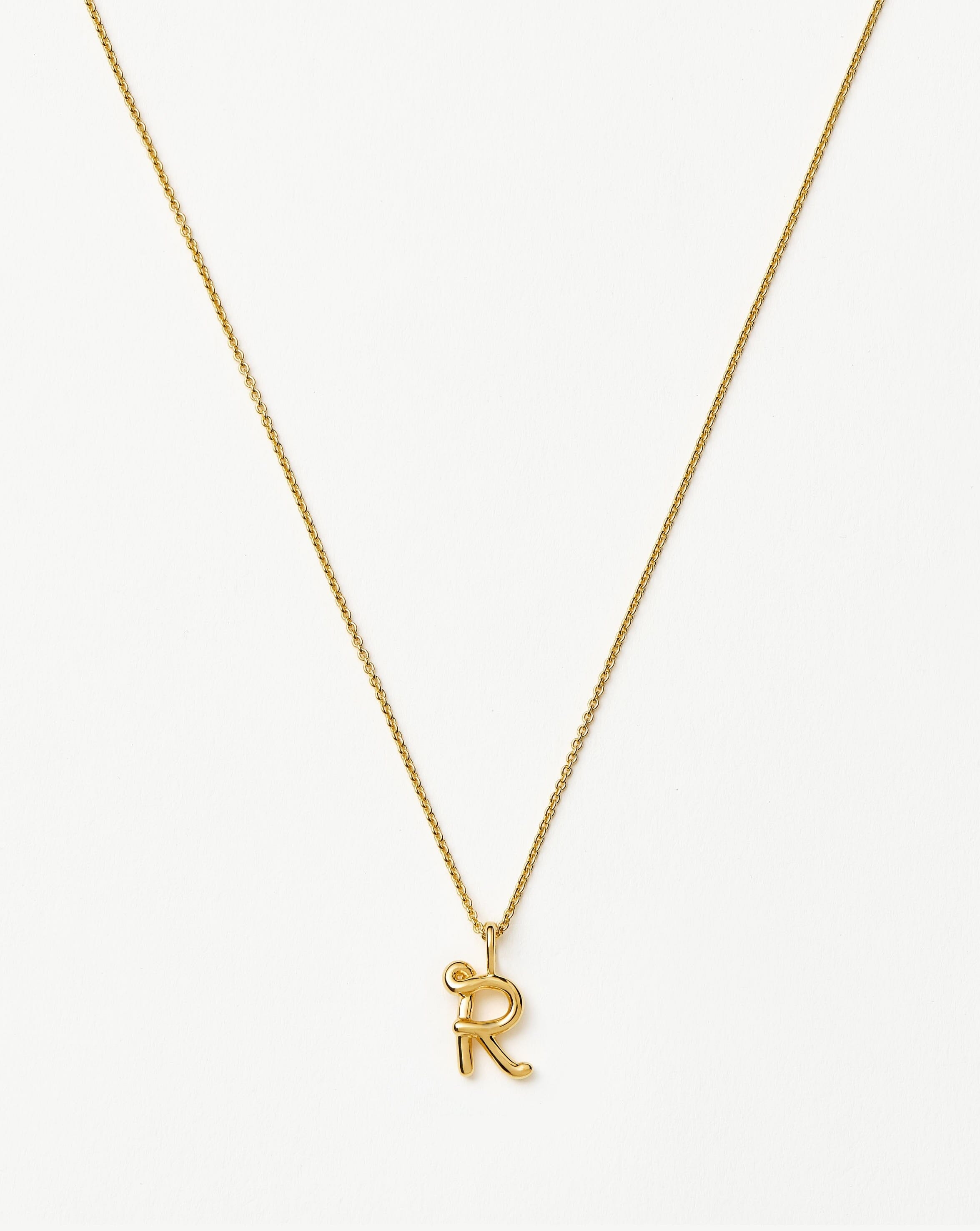 Curly Molten Mini Initial Necklace - R | 18ct Gold Vermeil Necklaces Missoma 