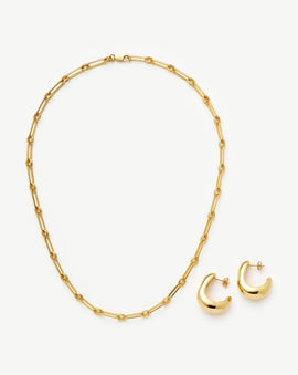 Dome Hoop Earrings & Chain Necklace Set 