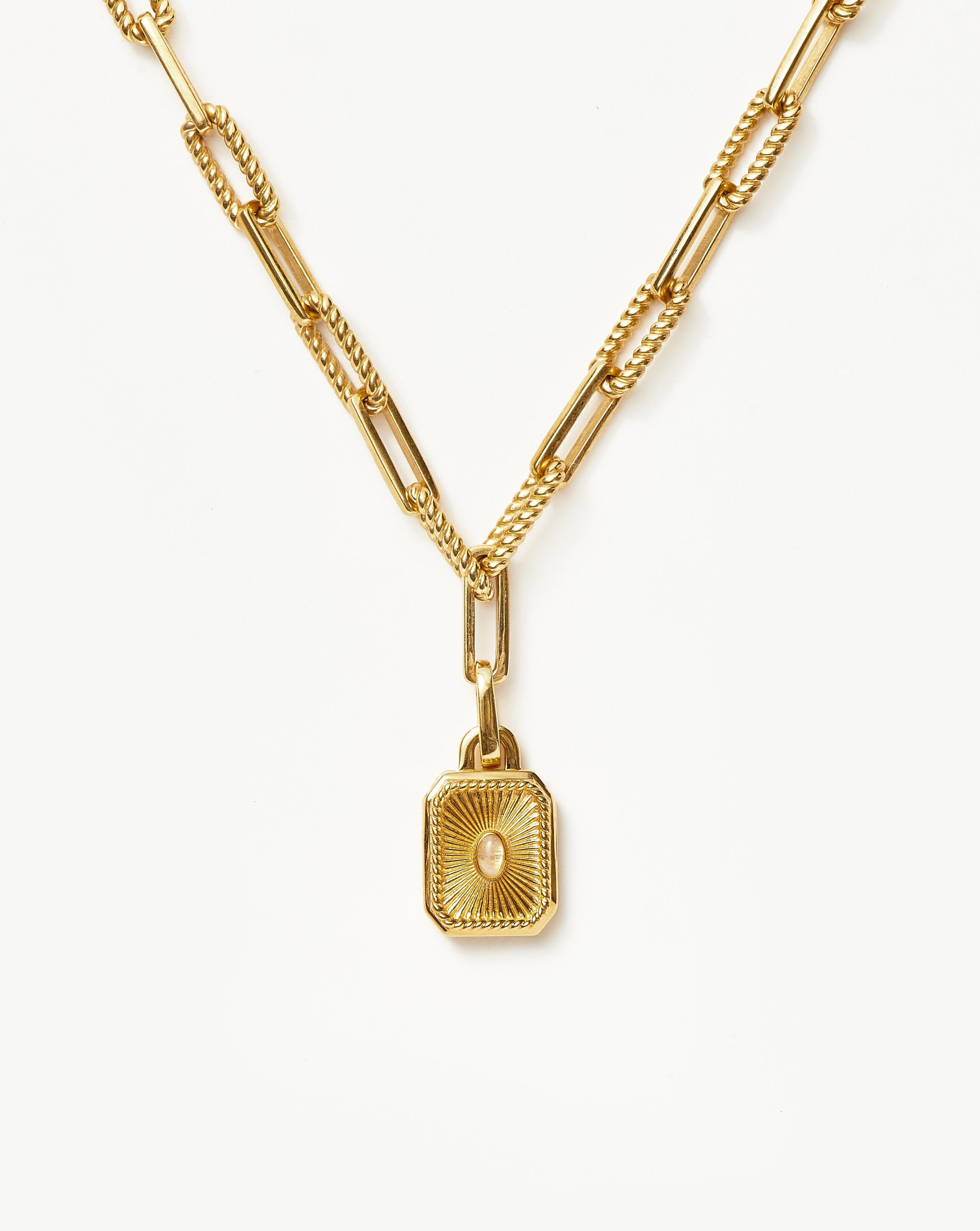 Engravable Square Locket Chain Necklace | 18ct Gold Plated/Rainbow Moonstone Necklaces Missoma 