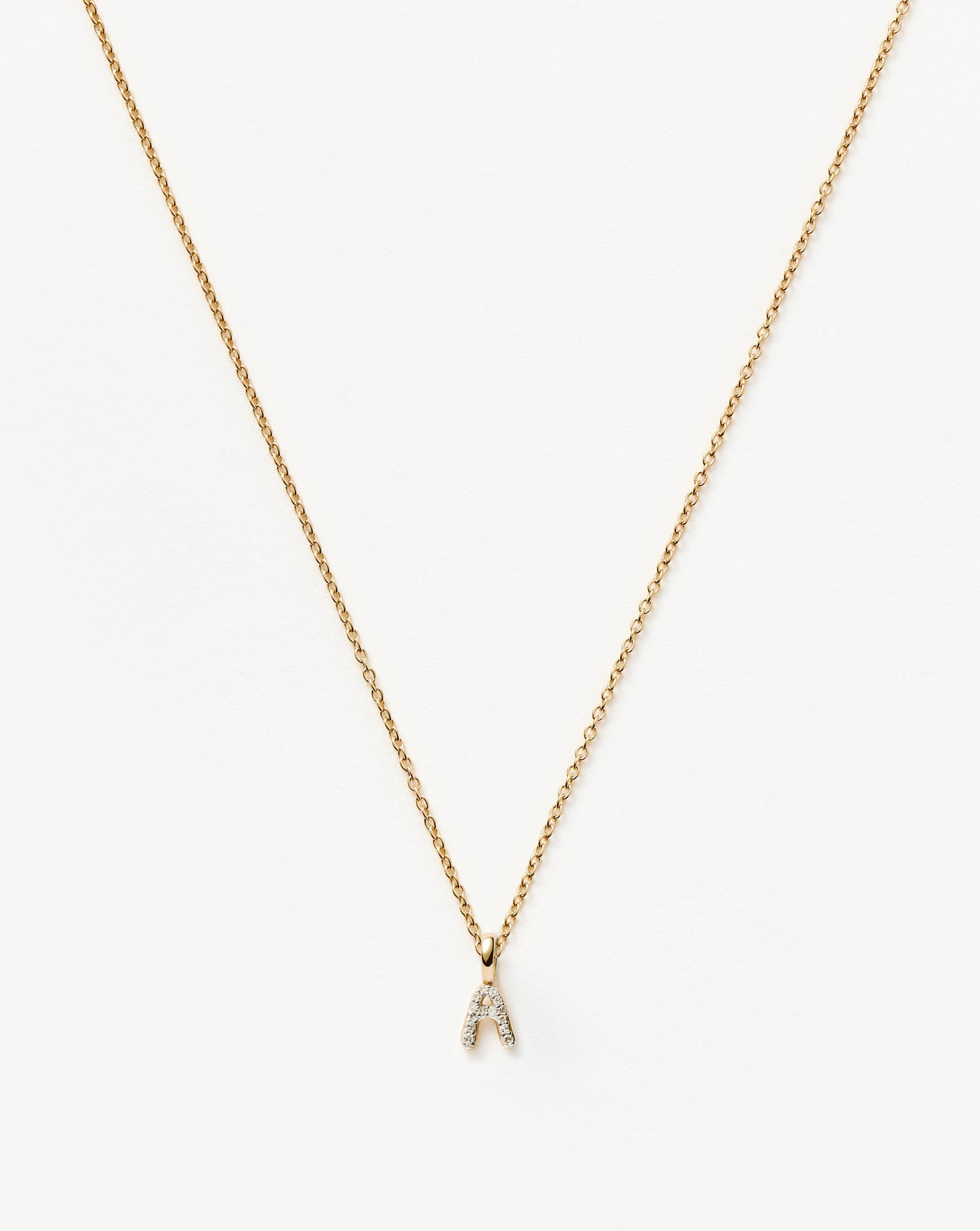 Fine Diamond Initial Mini Pendant Necklace - A | 14ct Solid Yellow Gold Plated/Diamond Necklaces Missoma 