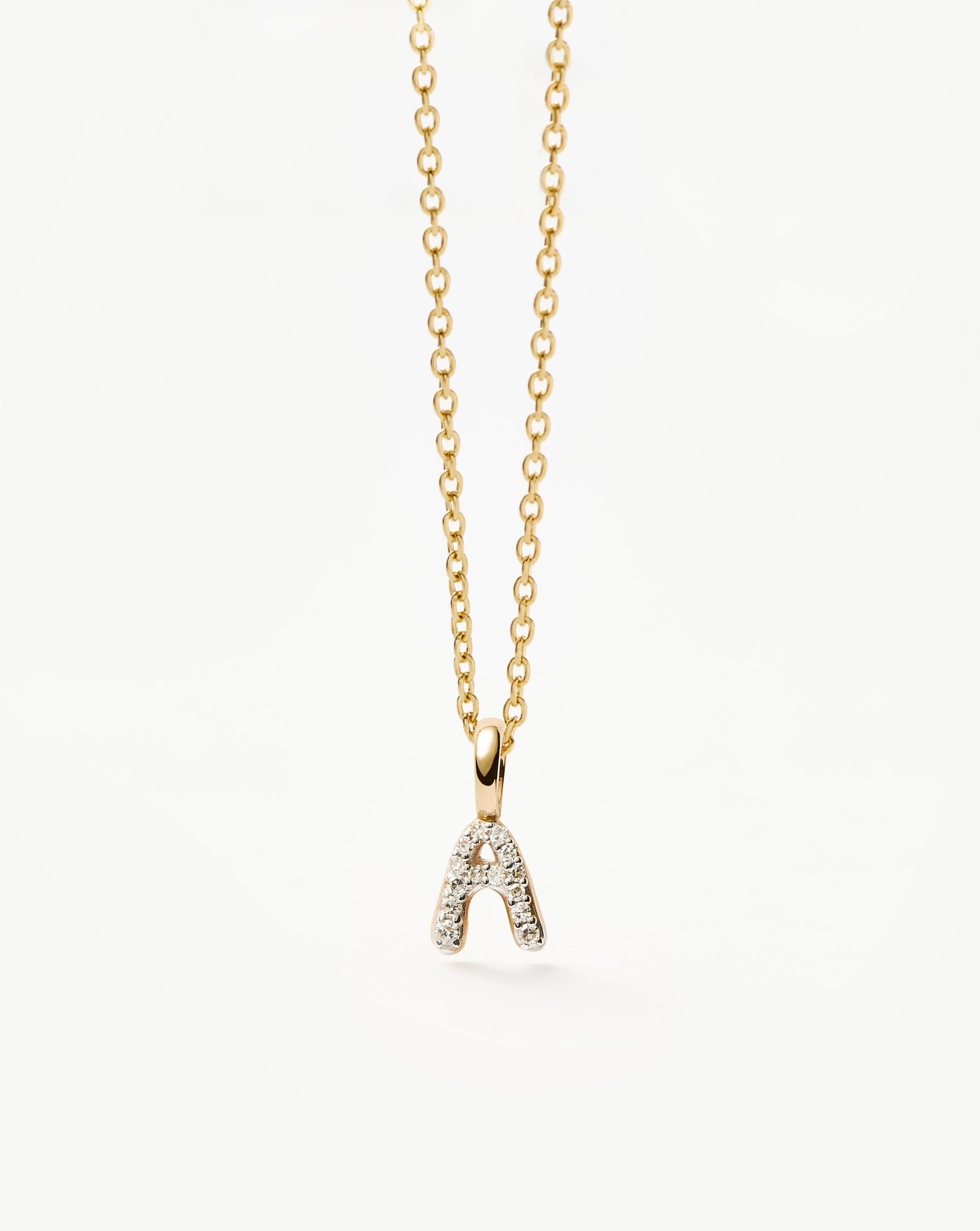 Fine Diamond Initial Mini Pendant Necklace - A | 14ct Solid Yellow Gold Plated/Diamond Necklaces Missoma 