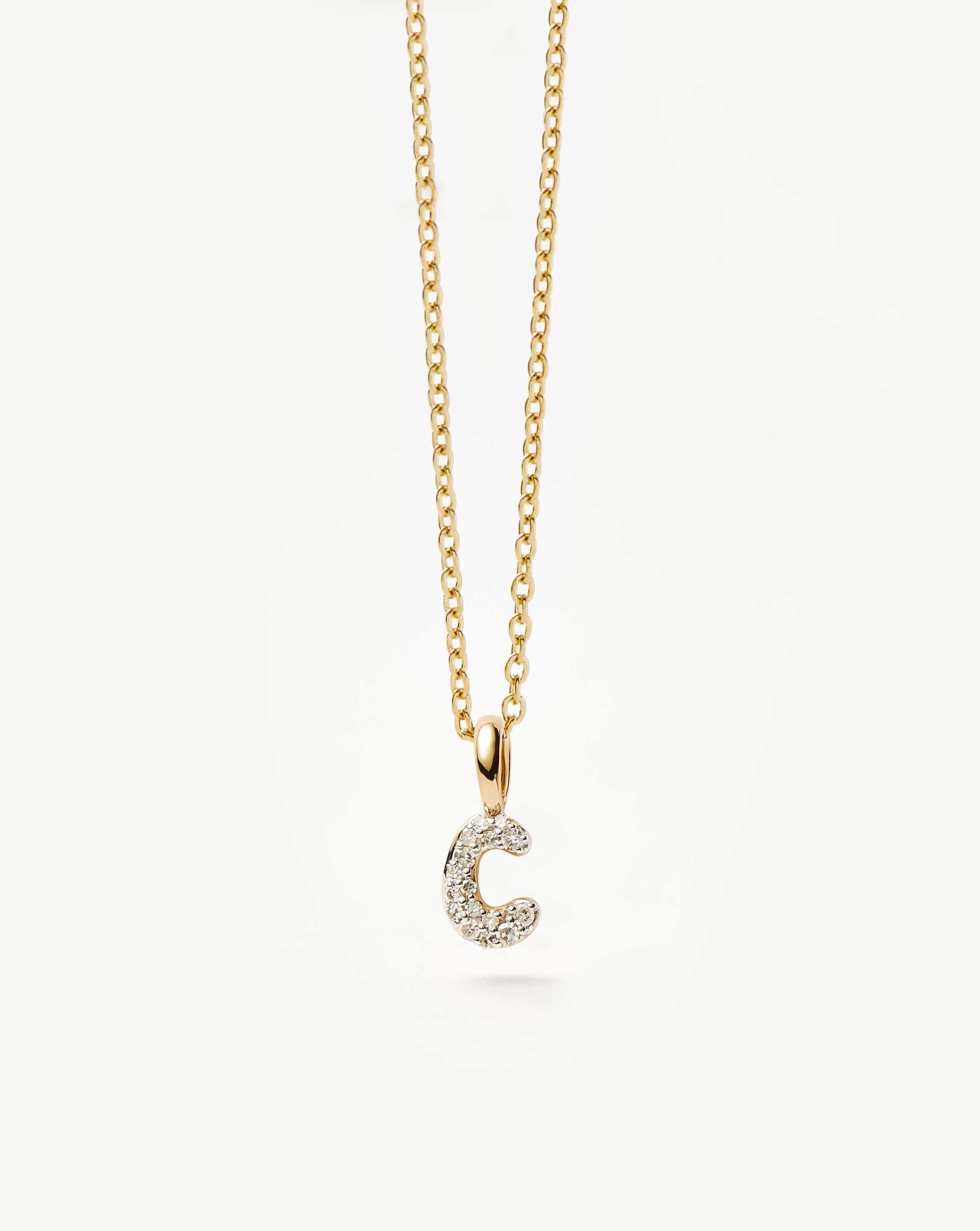 Fine Diamond Initial Mini Pendant Necklace - C| 14ct Solid Yellow Gold Plated/Diamond Necklaces Missoma 