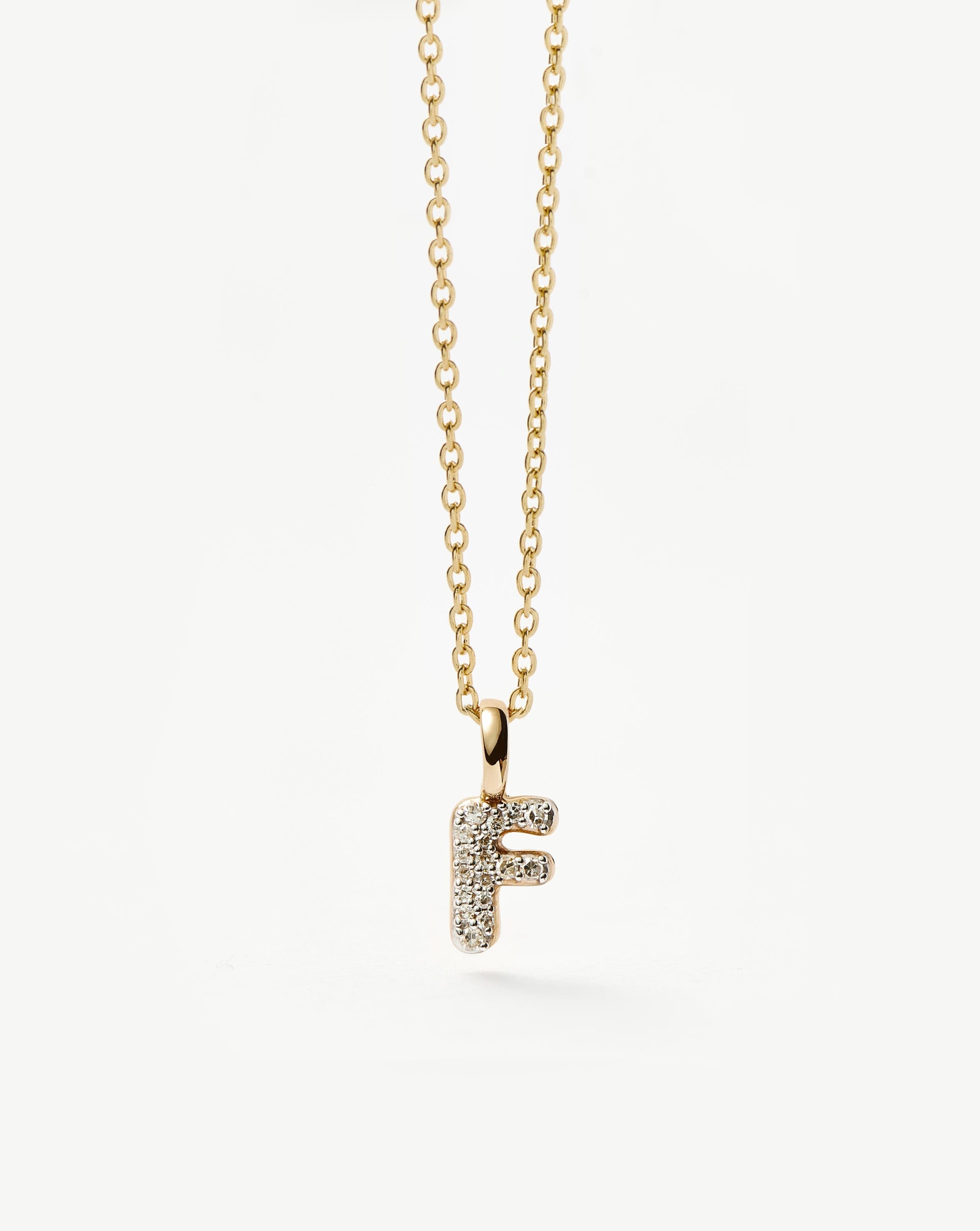 Fine Diamond Initial Mini Pendant Necklace - F | 14ct Solid Yellow Gold Plated/Diamond Necklaces Missoma 