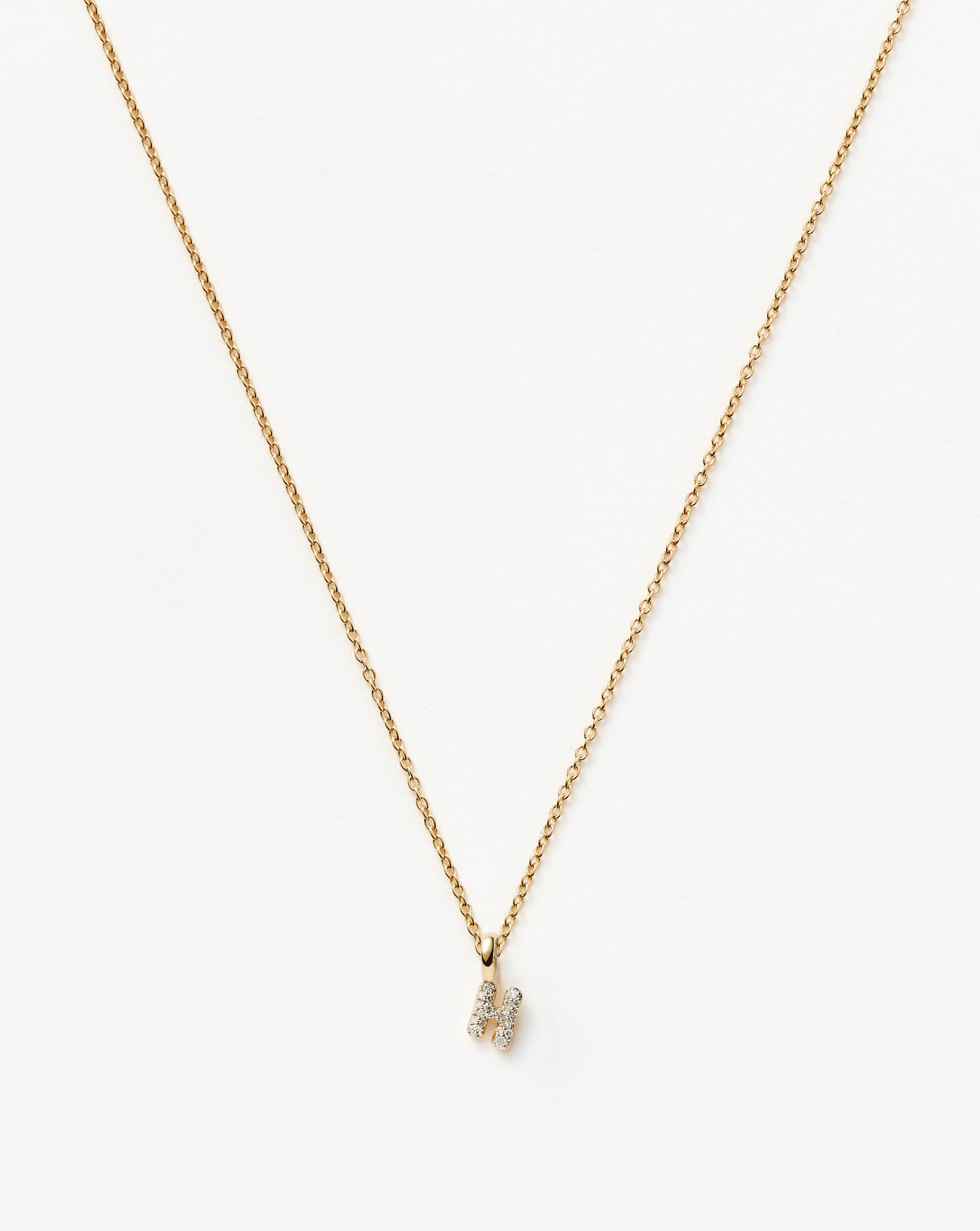 Fine Diamond Initial Mini Pendant Necklace - H | 14ct Solid Yellow Gold Plated/Diamond Necklaces Missoma 