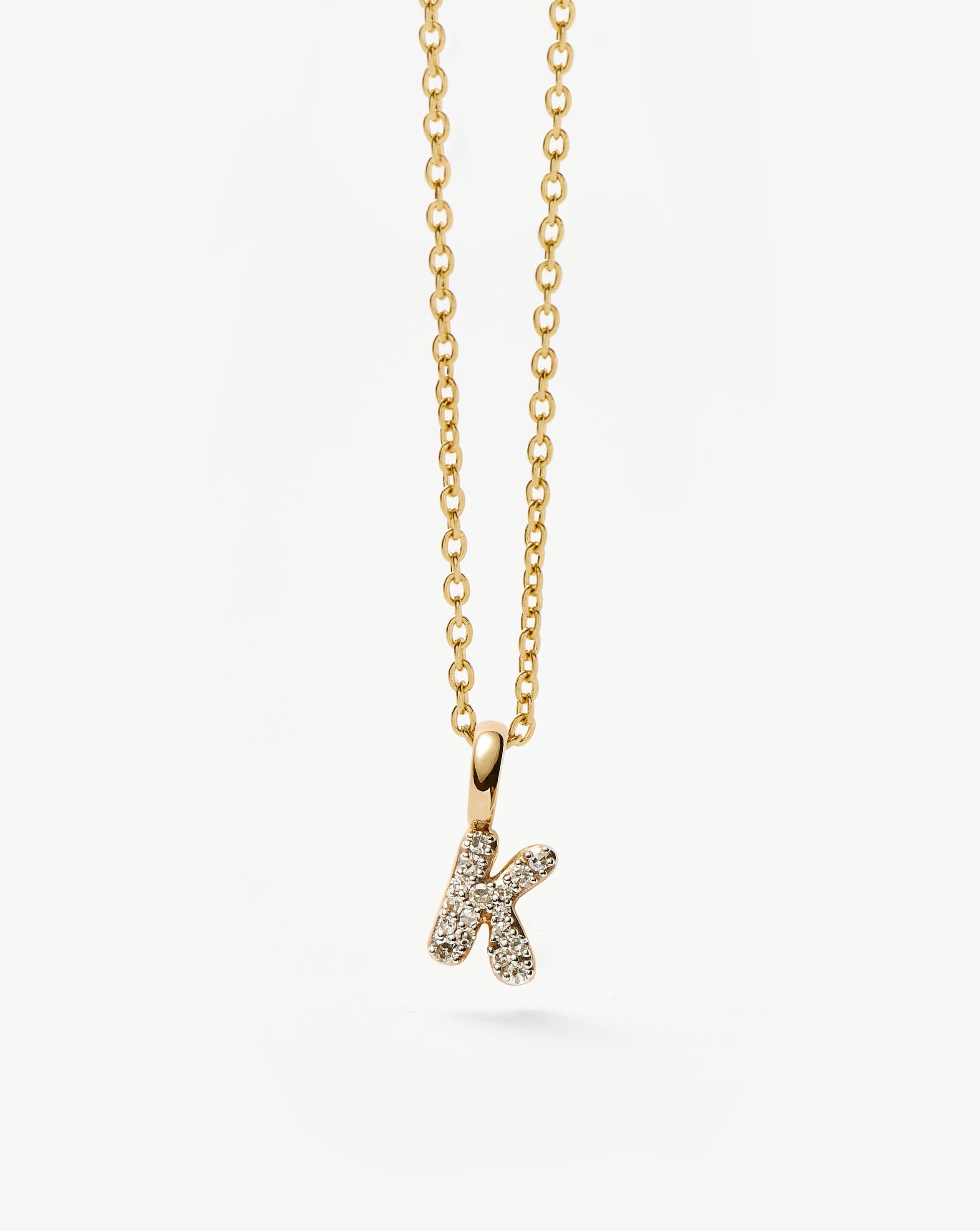 Fine Diamond Initial Mini Pendant Necklace - K | 14ct Solid Yellow Gold Plated/Diamond Necklaces Missoma 