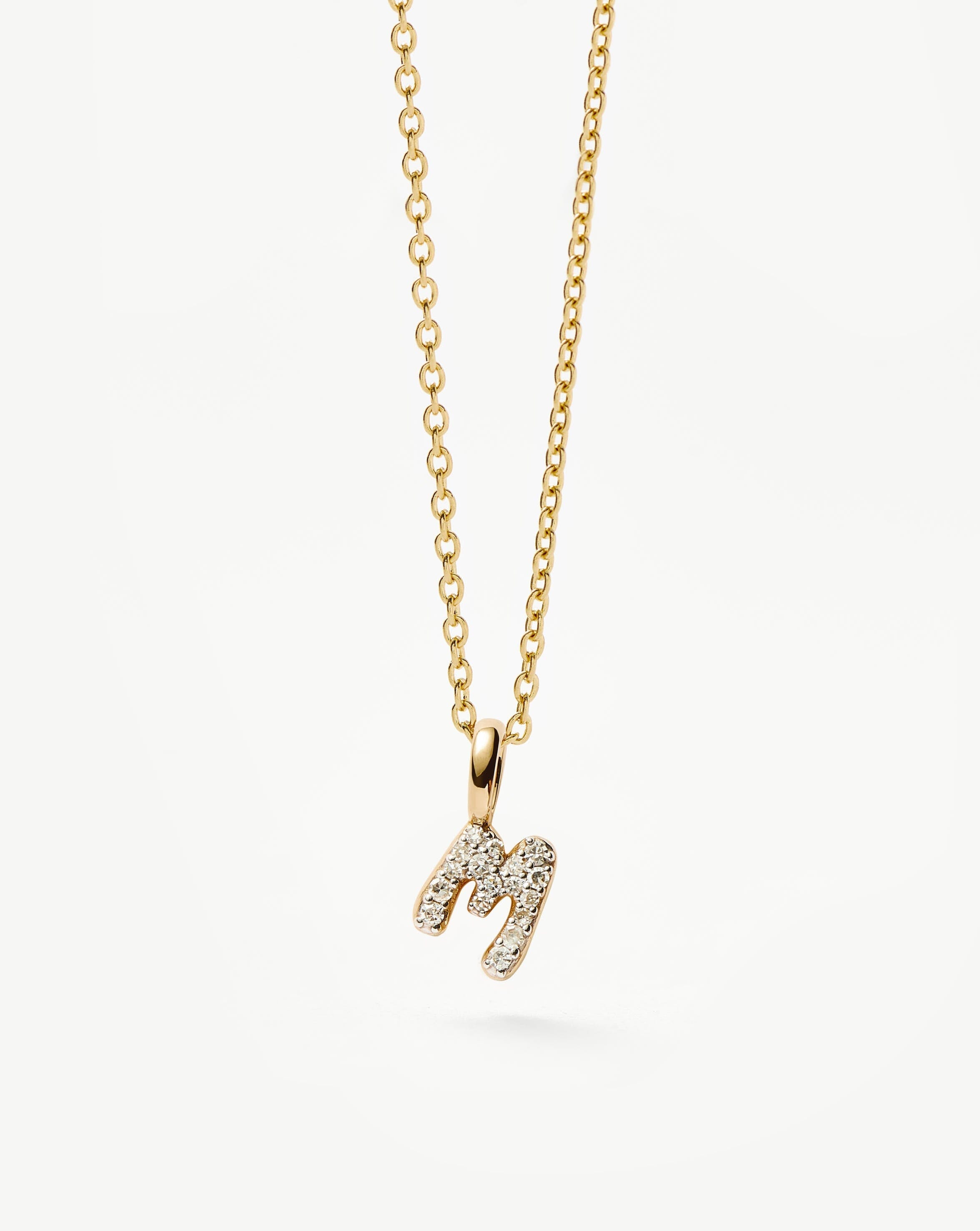 Fine Diamond Initial Mini Pendant Necklace - M | 14ct Solid Yellow Gold Plated/Diamond Necklaces Missoma 