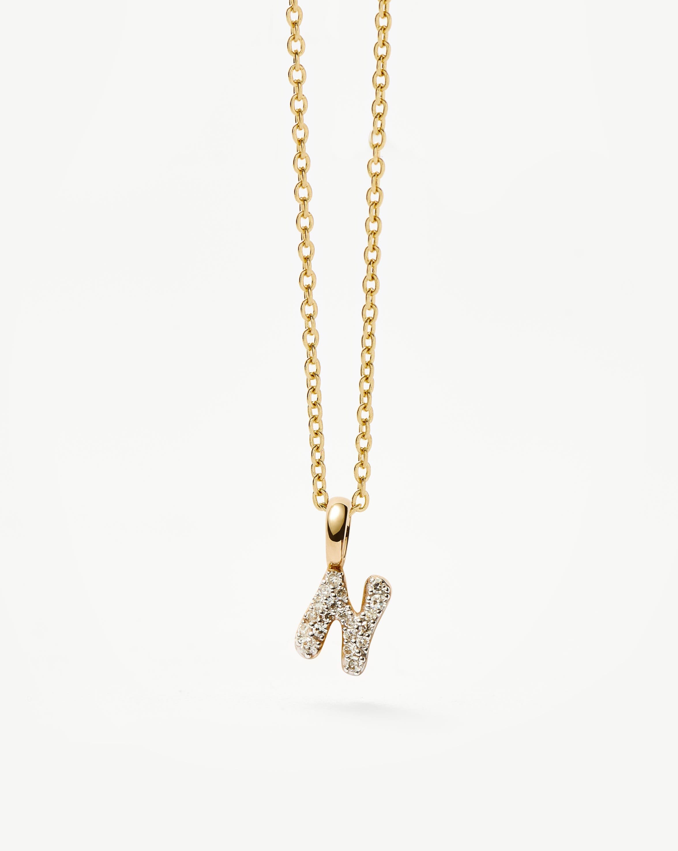Fine Diamond Initial Mini Pendant Necklace - N | 14ct Solid Yellow Gold Plated/Diamond Necklaces Missoma 
