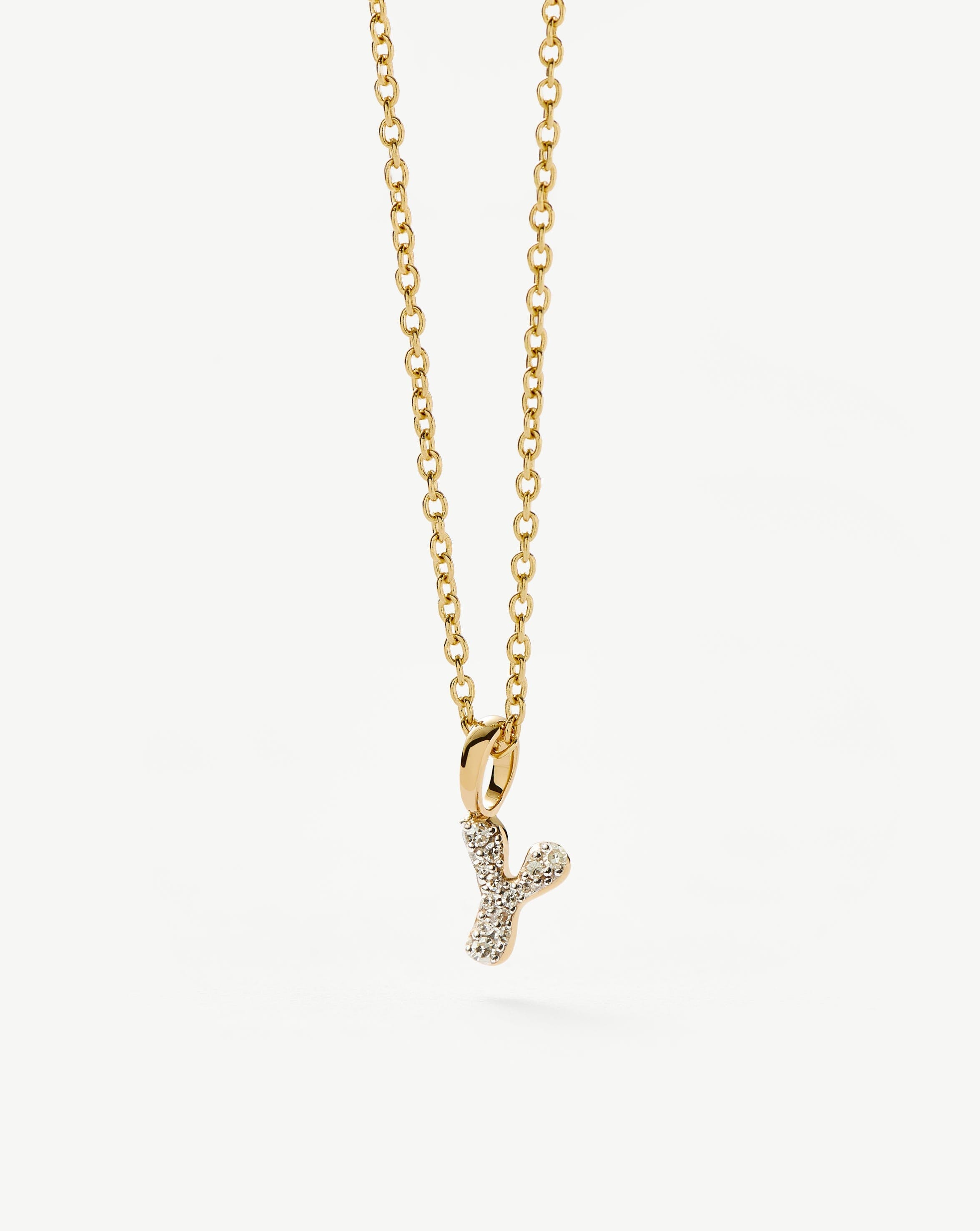 Fine Diamond Initial Mini Pendant Necklace - Y | 14ct Solid Yellow Gold Plated/Diamond Necklaces Missoma 
