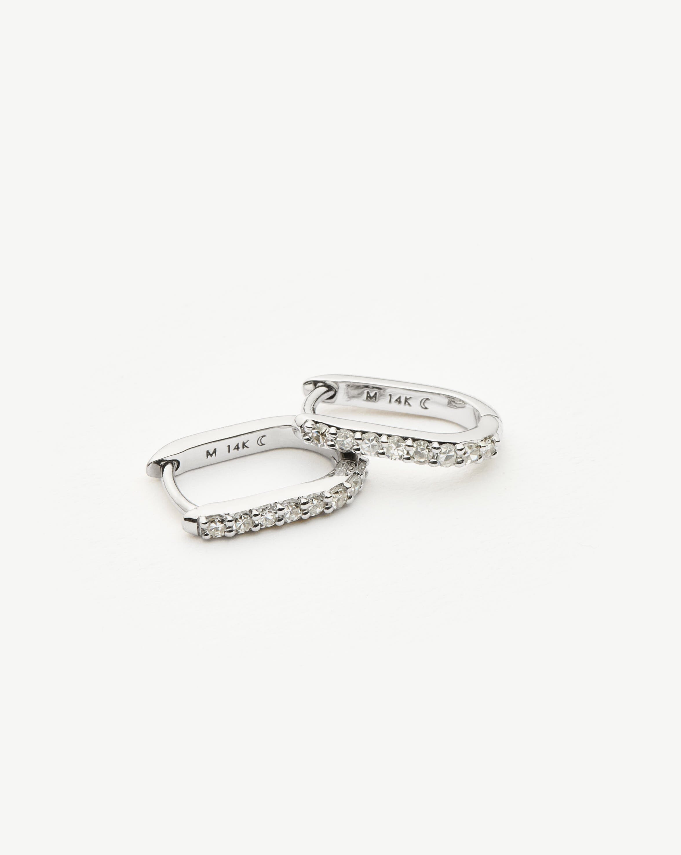 Fine Diamond Ovate Mini Hoop Earrings | 14ct Solid White Gold/Diamond Earrings Missoma 