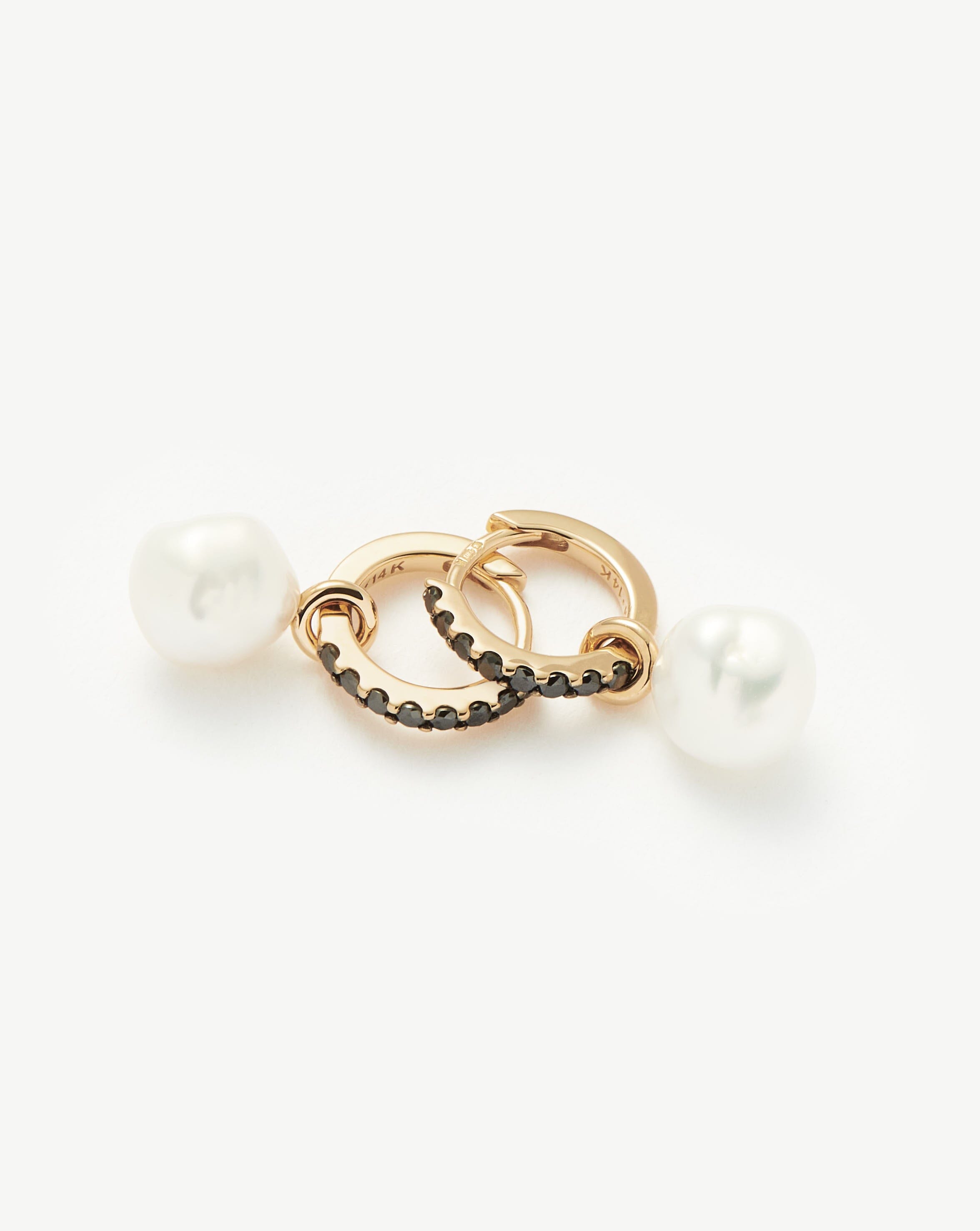 Fine Diamond & Pearl Charm Hoop Earrings | 14ct Solid Gold/Pearl & Black Diamond Earrings Missoma 