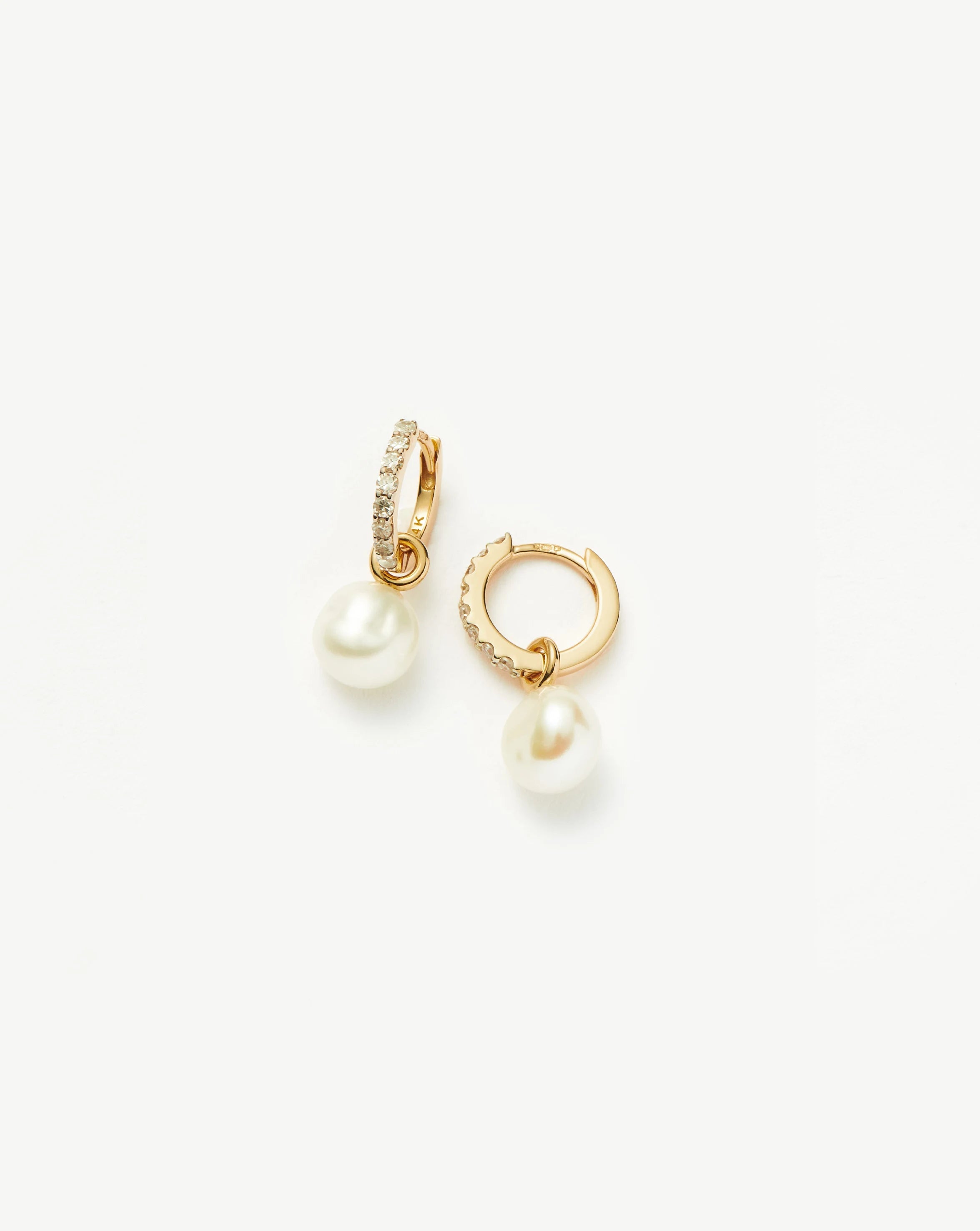 Fine Diamond & Pearl Charm Hoop Earrings | 14ct Solid Gold/Pearl & Diamond Earrings Missoma 