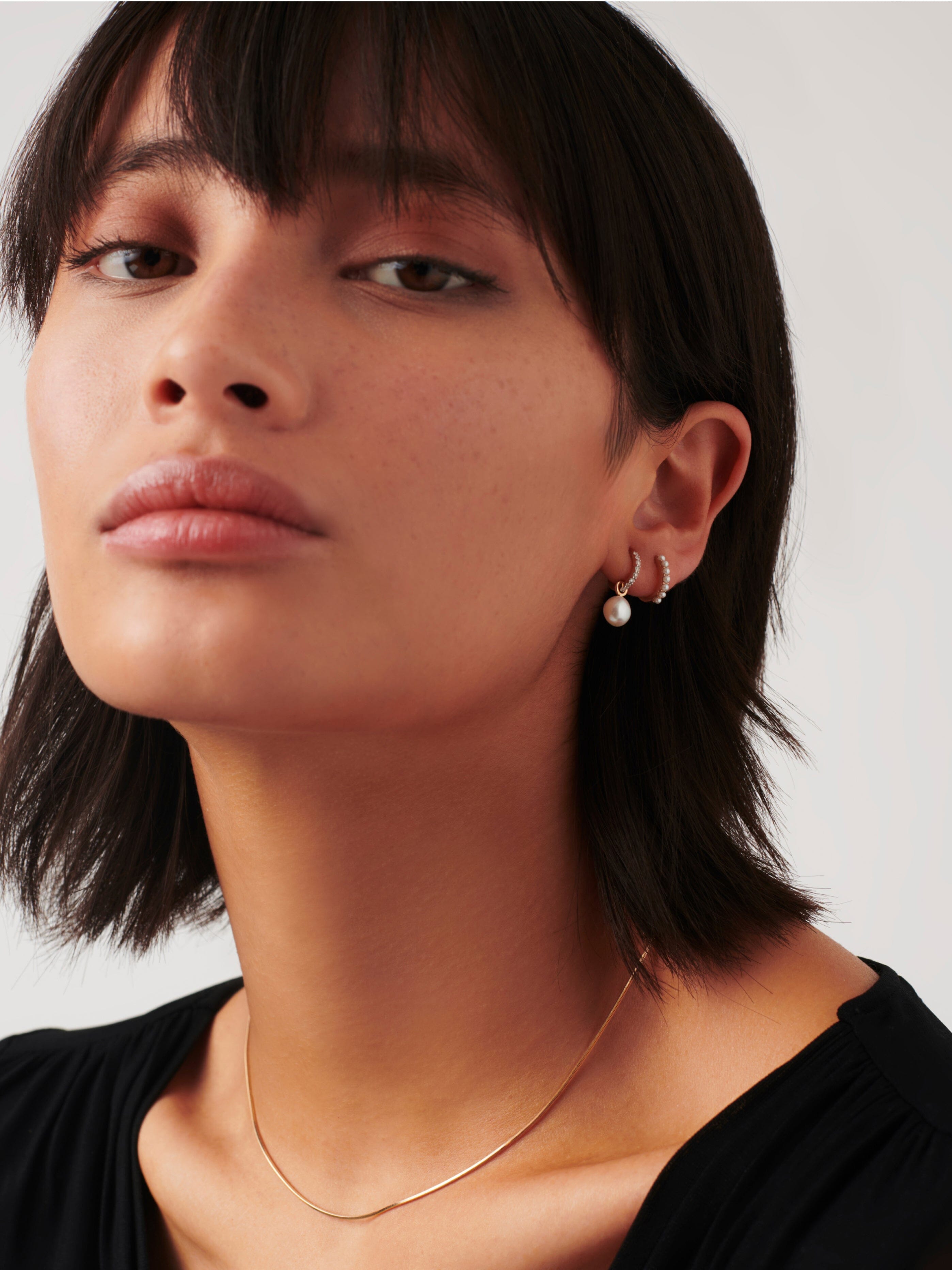 Fine Diamond & Pearl Charm Hoop Earrings | 14ct Solid Gold/Pearl & Diamond Earrings Missoma 