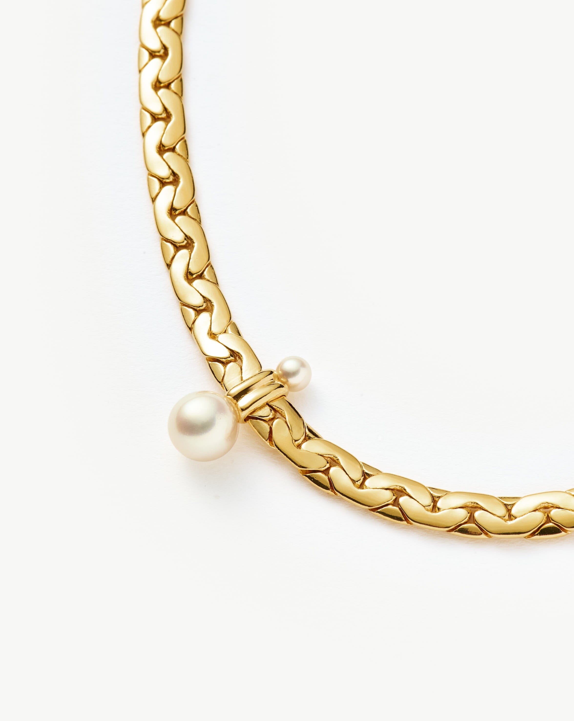 Floating Pearl Cobra Chain Choker | 18ct Gold Plated/Pearl Necklaces Missoma 