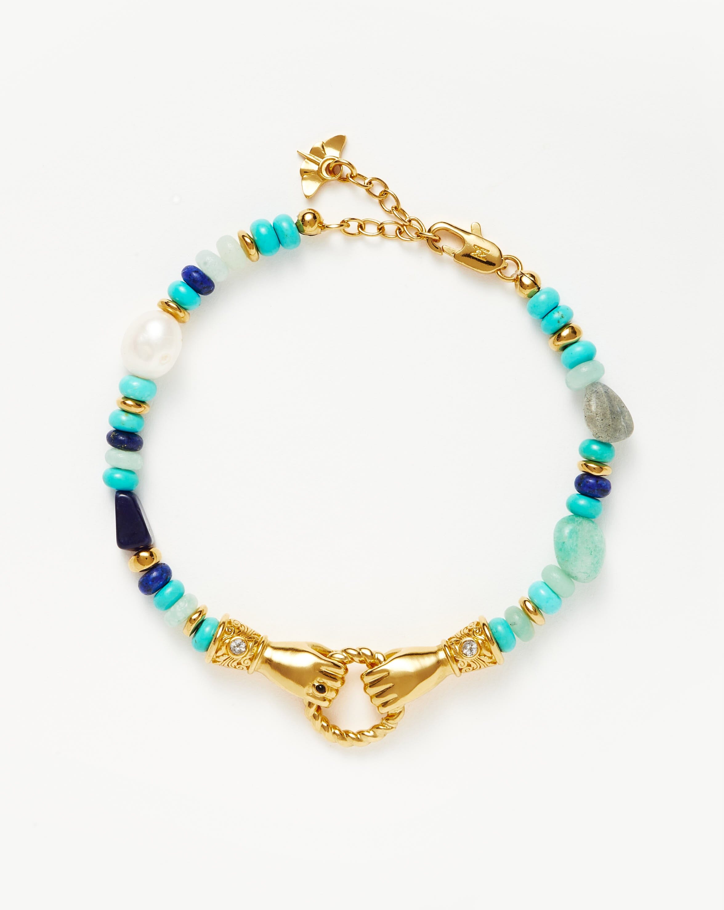 Harris Reed In Good Hands Beaded Gemstone Bracelet | 18ct Gold Plated/Turquoise, Lapis & Pearl Bracelets Missoma 