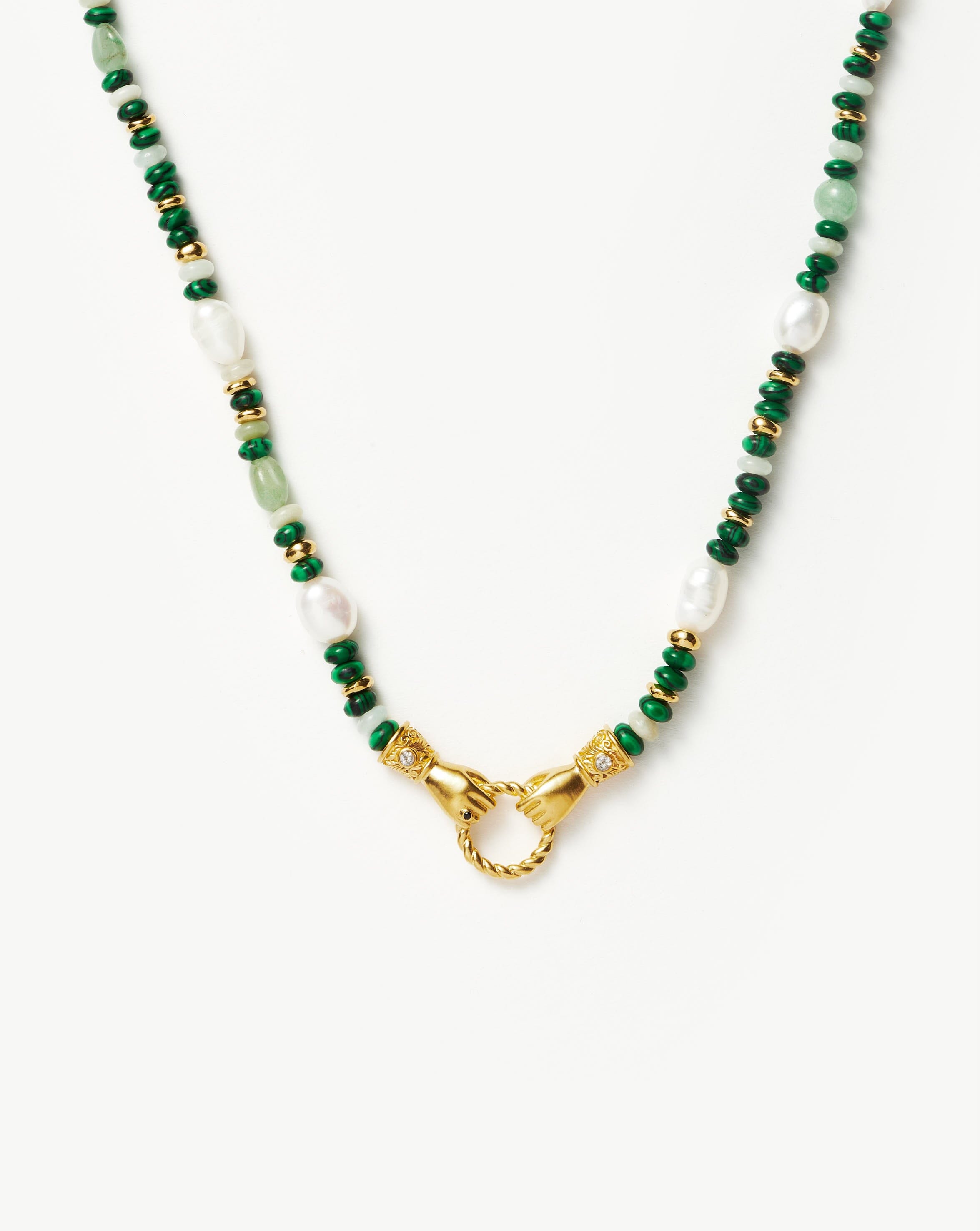 Harris Reed In Good Hands Beaded Gemstone Necklace | 18ct Gold Plated/Multi Green Gemstone & Pearl Necklaces Missoma 