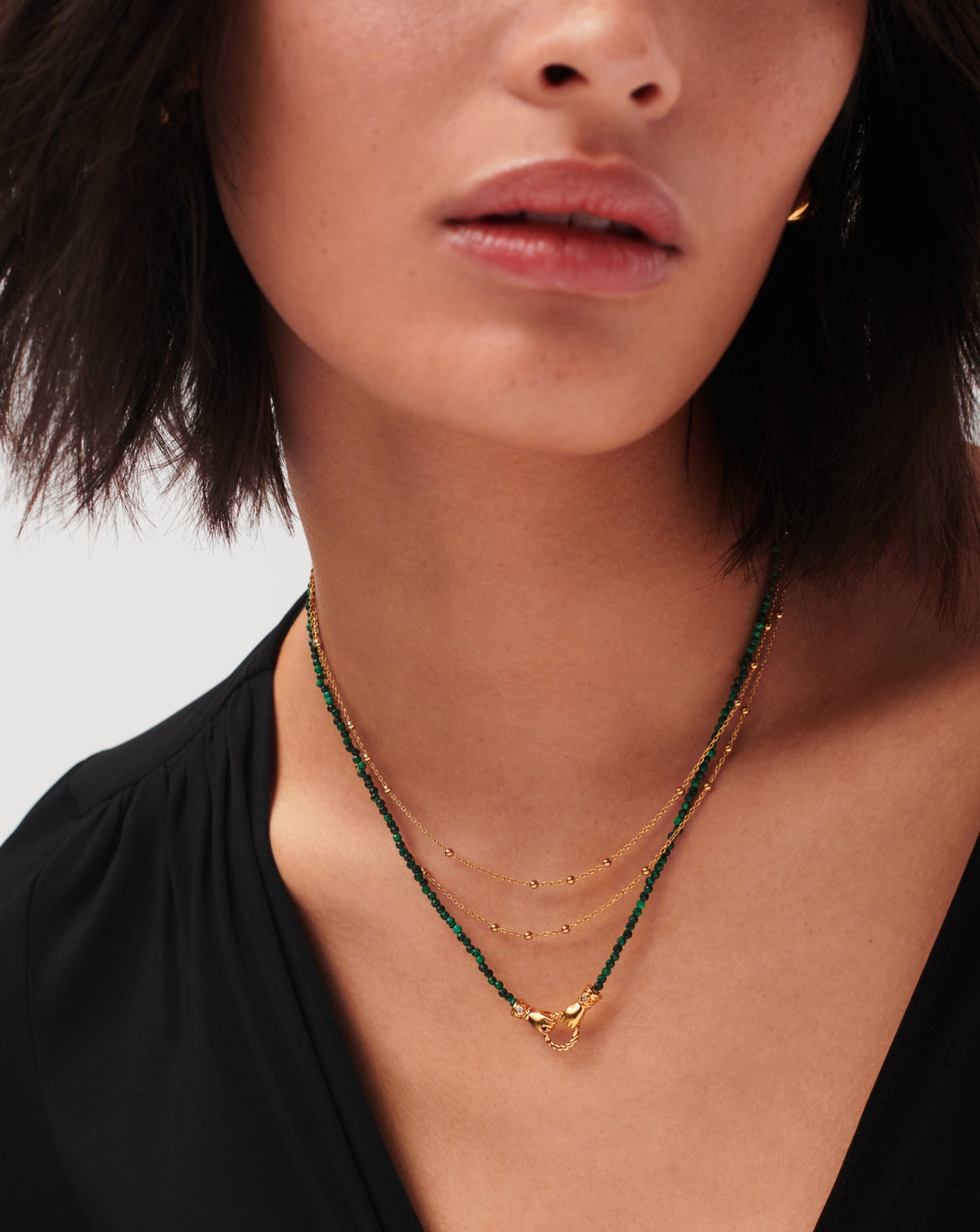 Harris Reed In Good Hands Mini Beaded Gemstone Necklace | 18ct Gold Plated/Malachite Necklaces Missoma 