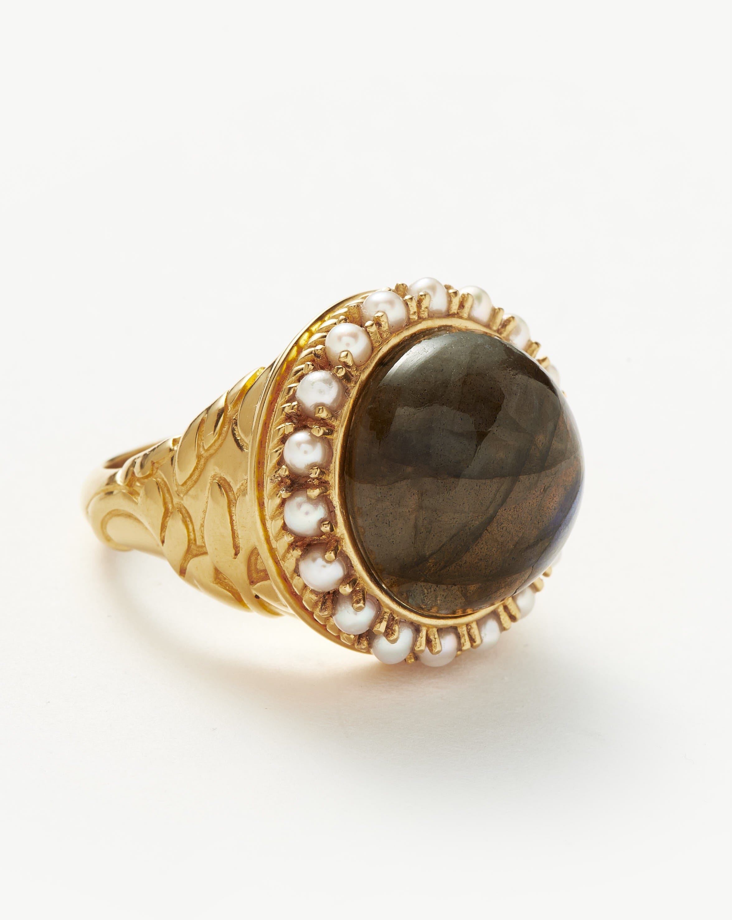 Harris Reed Labradorite Cocktail Ring | 18ct Gold Plated/Pearl & Labradorite Rings Missoma 