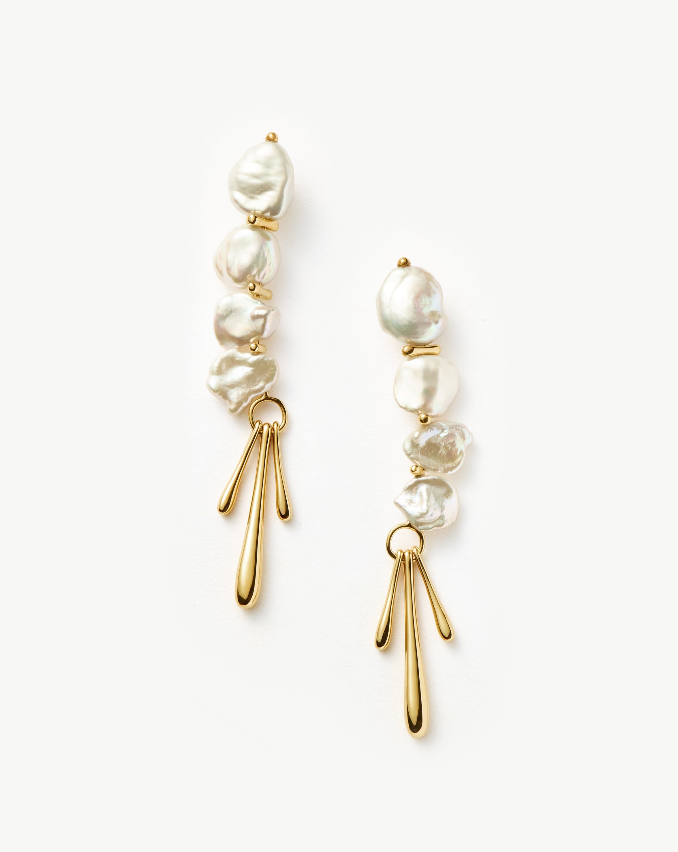 Keshi Pearl Sculptural Drop Earrings | 18ct Gold Plated/Pearl Earrings Missoma 