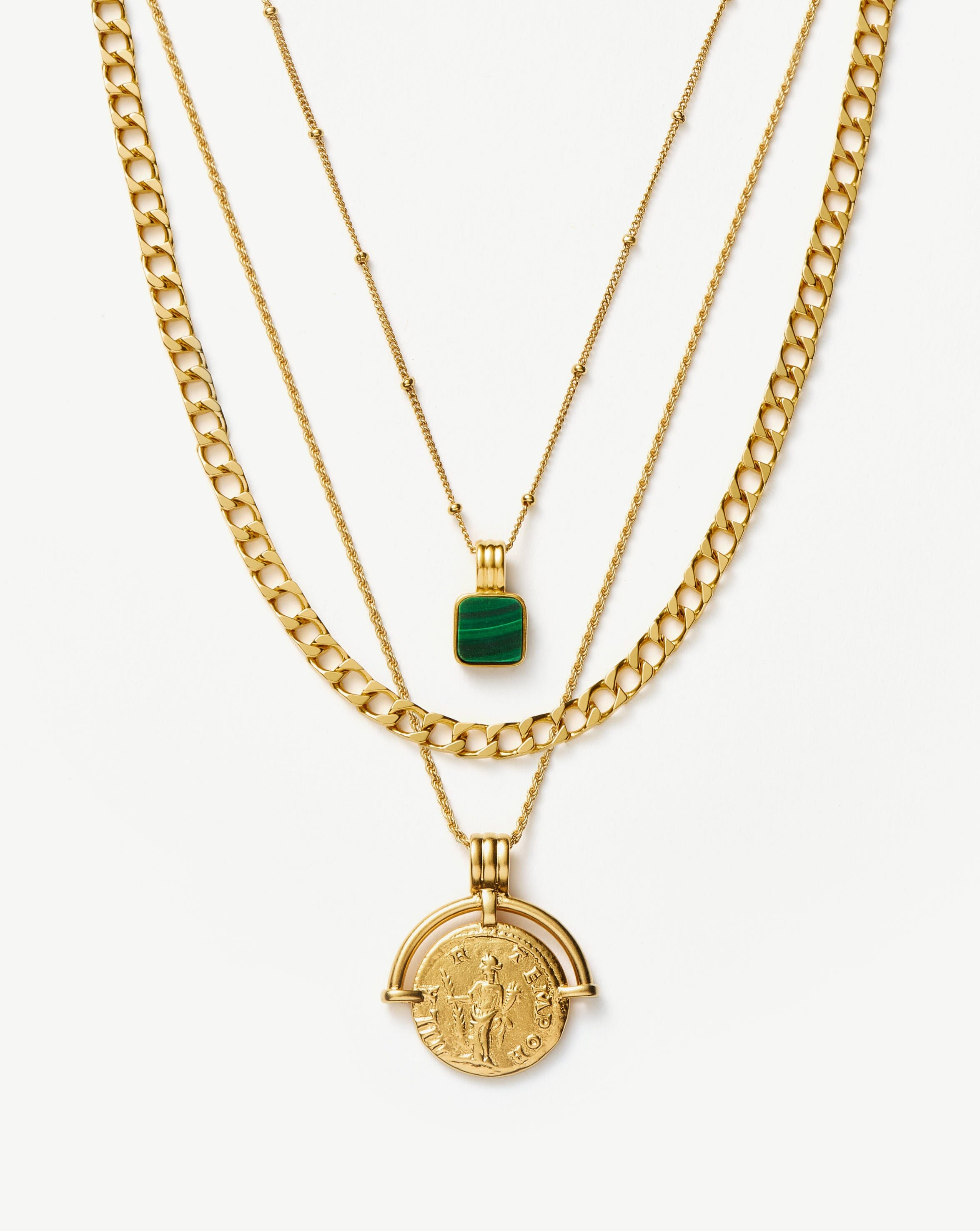Lucy Williams Roman Coin Malachite Necklace Set | 18ct Gold Plated Vermeil/Malachite Necklaces Missoma 