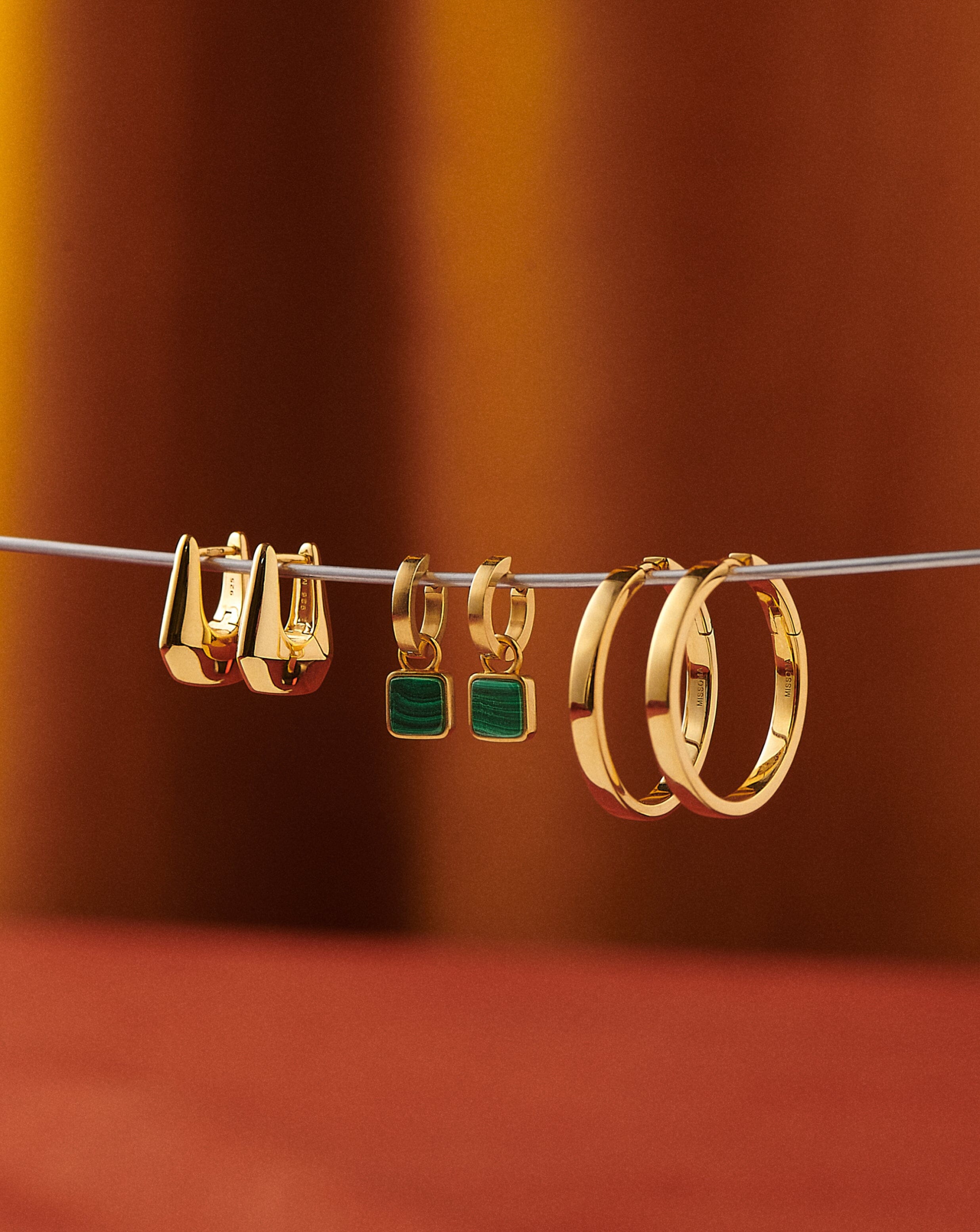 Lucy Williams Square Malachite Charm Mini Hoop Earrings | 18ct Gold Plated Vermeil/Malachite Earrings Missoma 