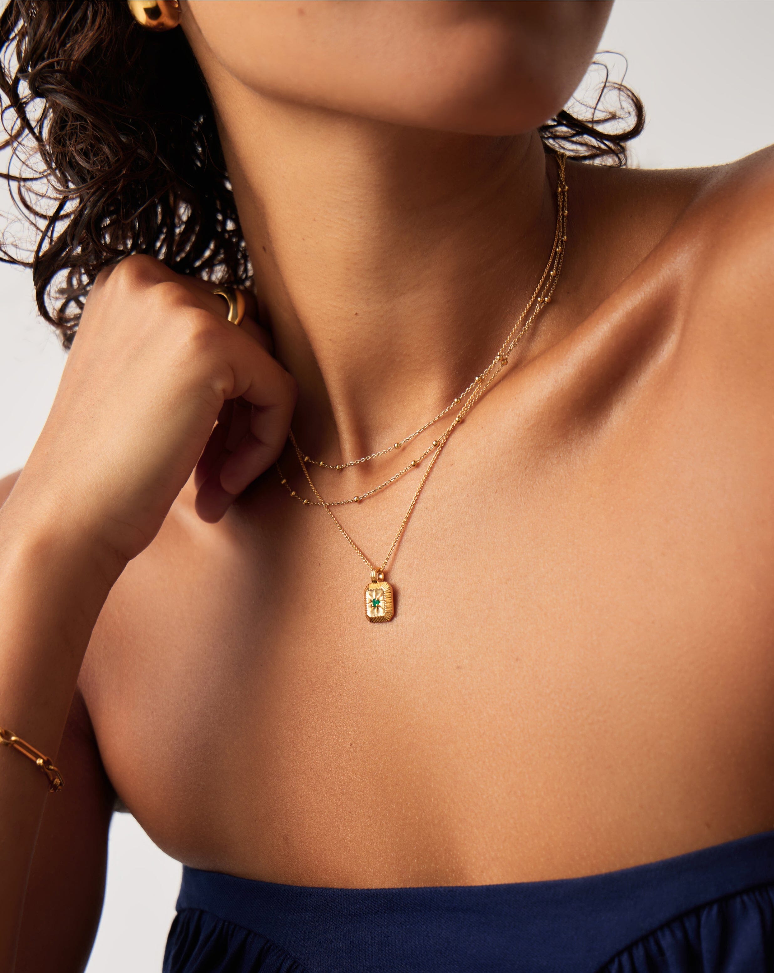 May Birthstone Pendant Necklace | 18ct Gold Vermeil/Dyed Green Chalcedony Necklaces Missoma 