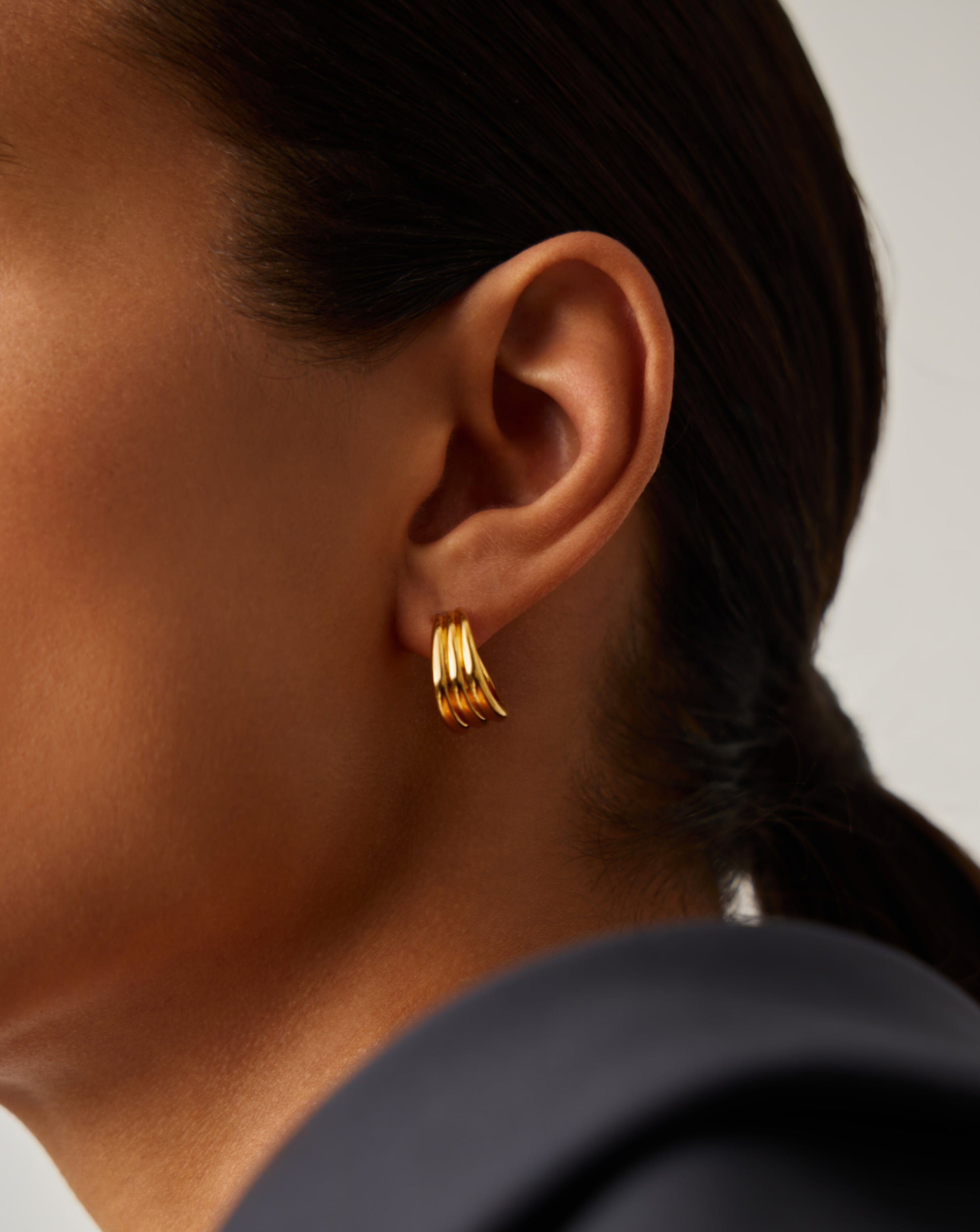 Savi Triple Ridge Hoop Earrings | 18ct Gold Vermeil Earrings Missoma 