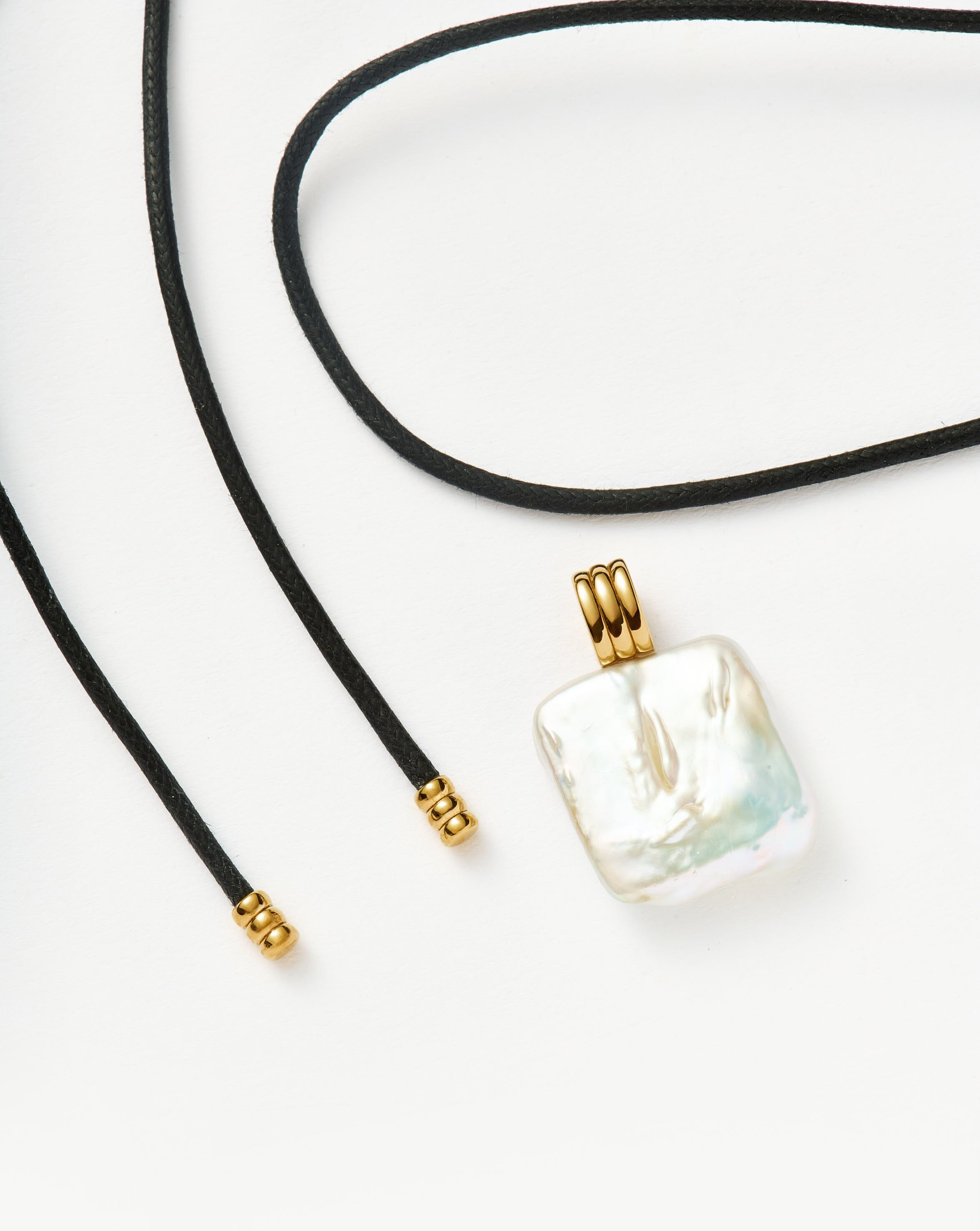 Square Pearl Pendant Cord Necklace | 18ct Gold Vermeil/Pearl Necklaces Missoma 