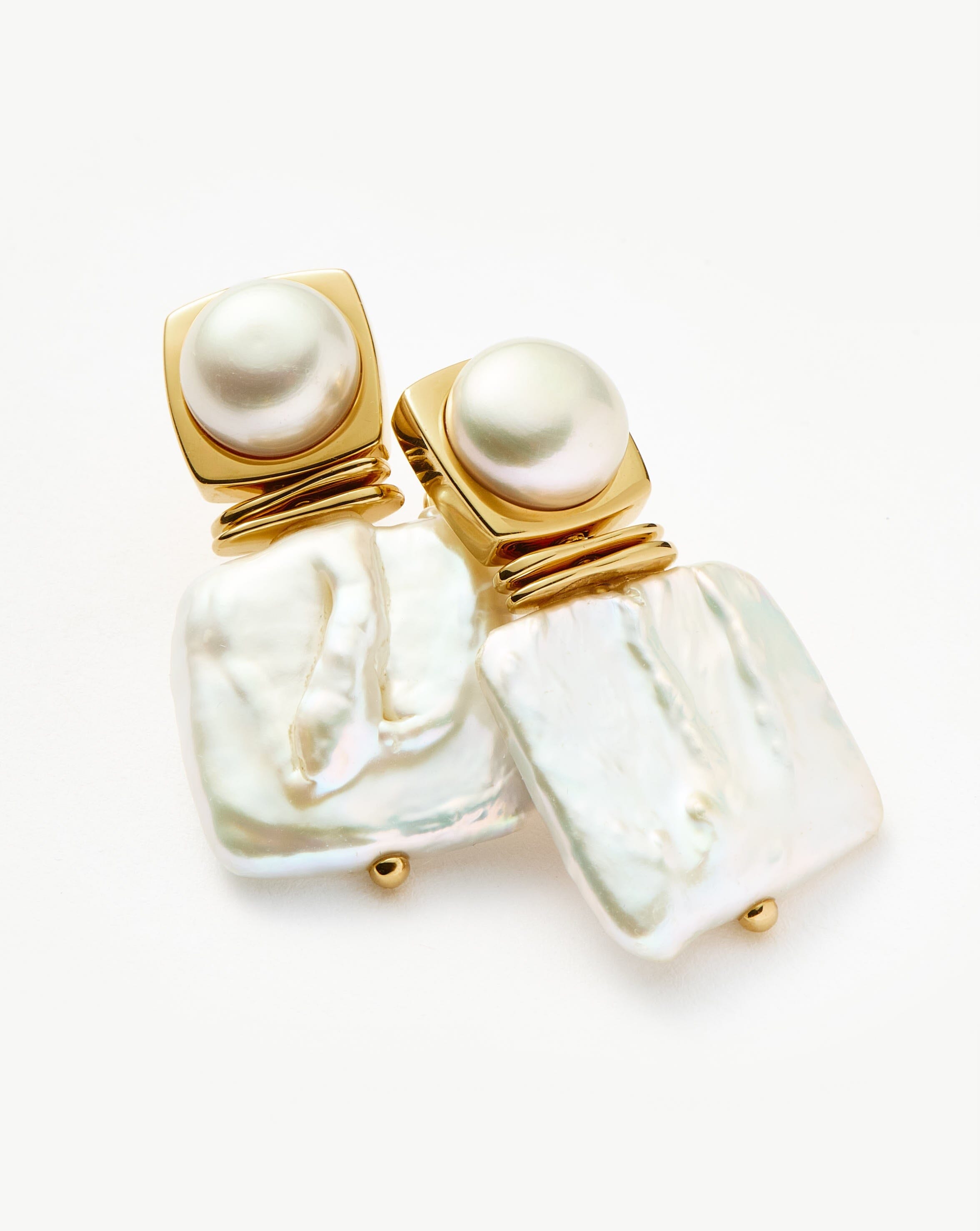 Square Pearl Statement Stud Earrings | 18ct Gold Plated/Pearl Earrings Missoma 