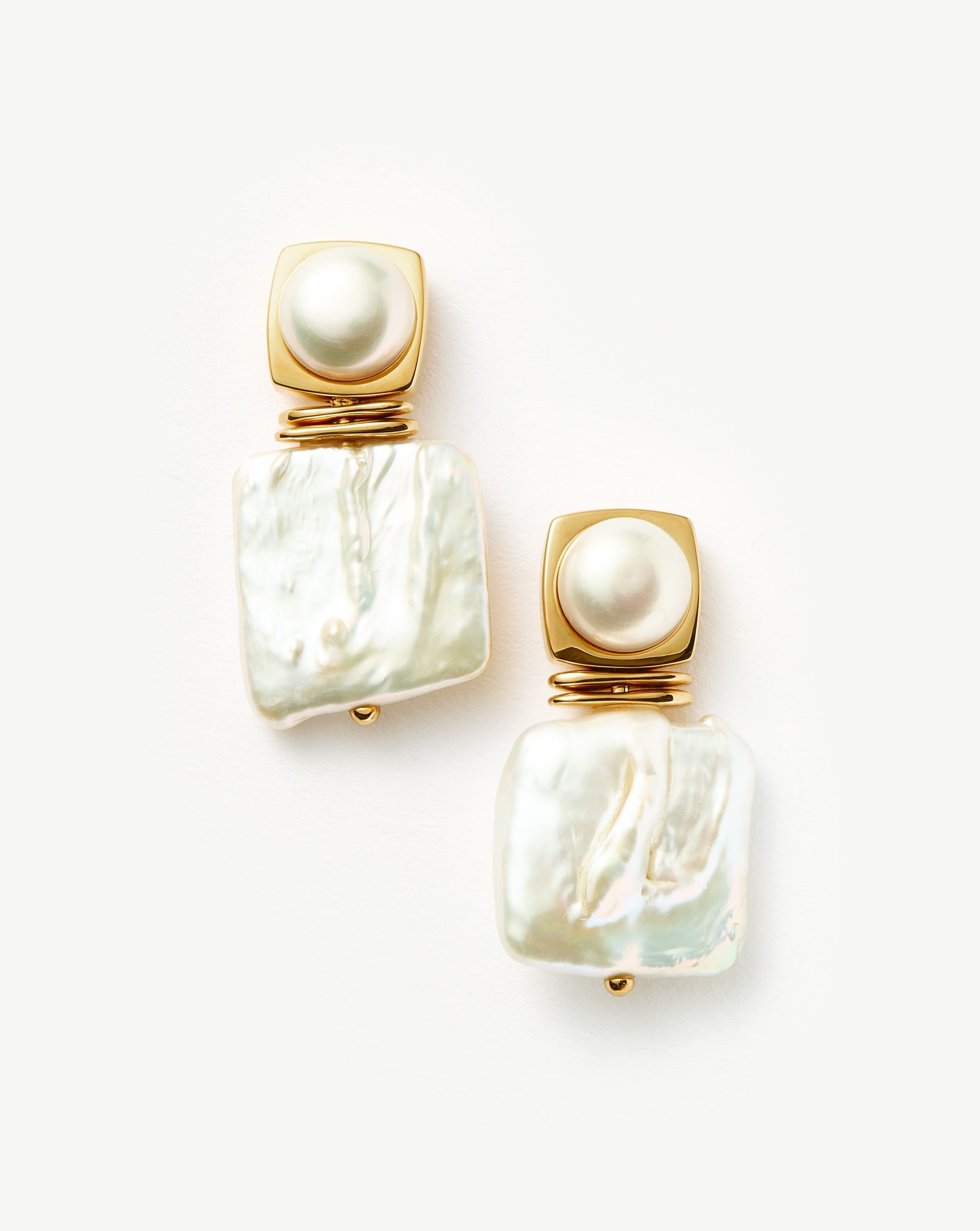 Square Pearl Statement Stud Earrings | 18ct Gold Plated/Pearl Earrings Missoma 