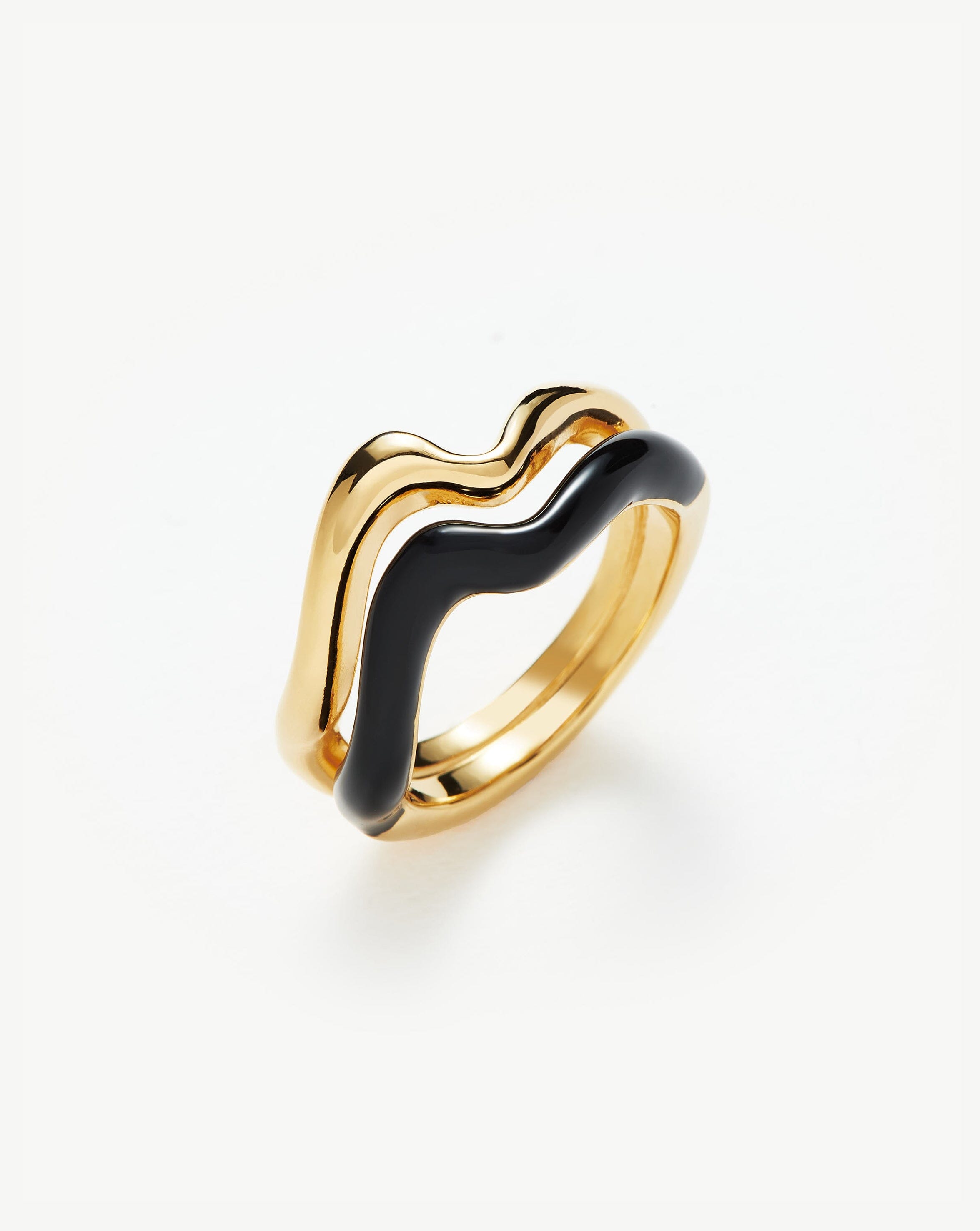 Squiggle Curve Two Tone Enamel Stacking Ring | 18ct Gold Plated Vermeil/Black Rings Missoma 