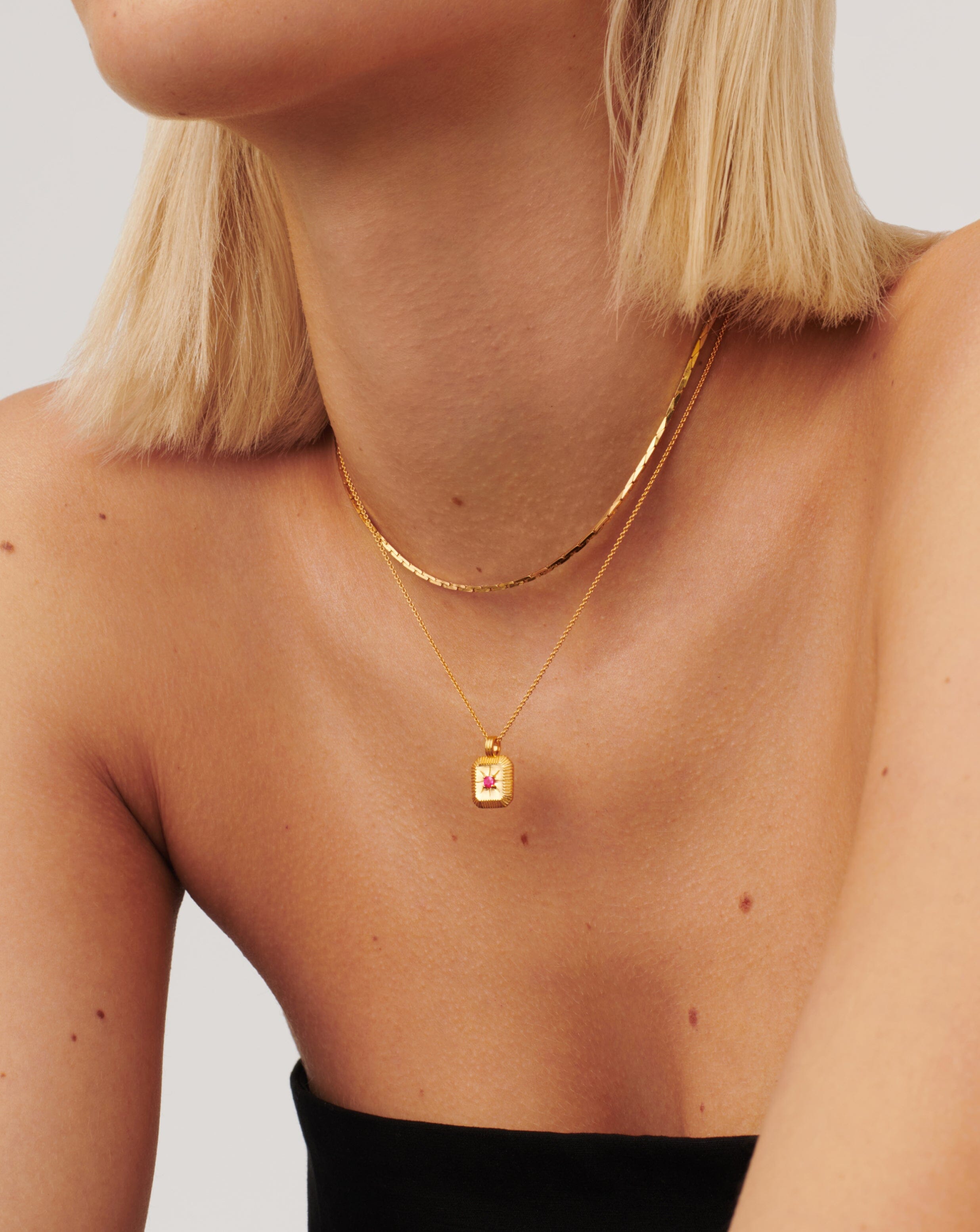 Star Ridge Birthstone Pendant Necklace | 18ct Gold Vermeil/Natural Pink Tourmaline Necklaces Missoma 