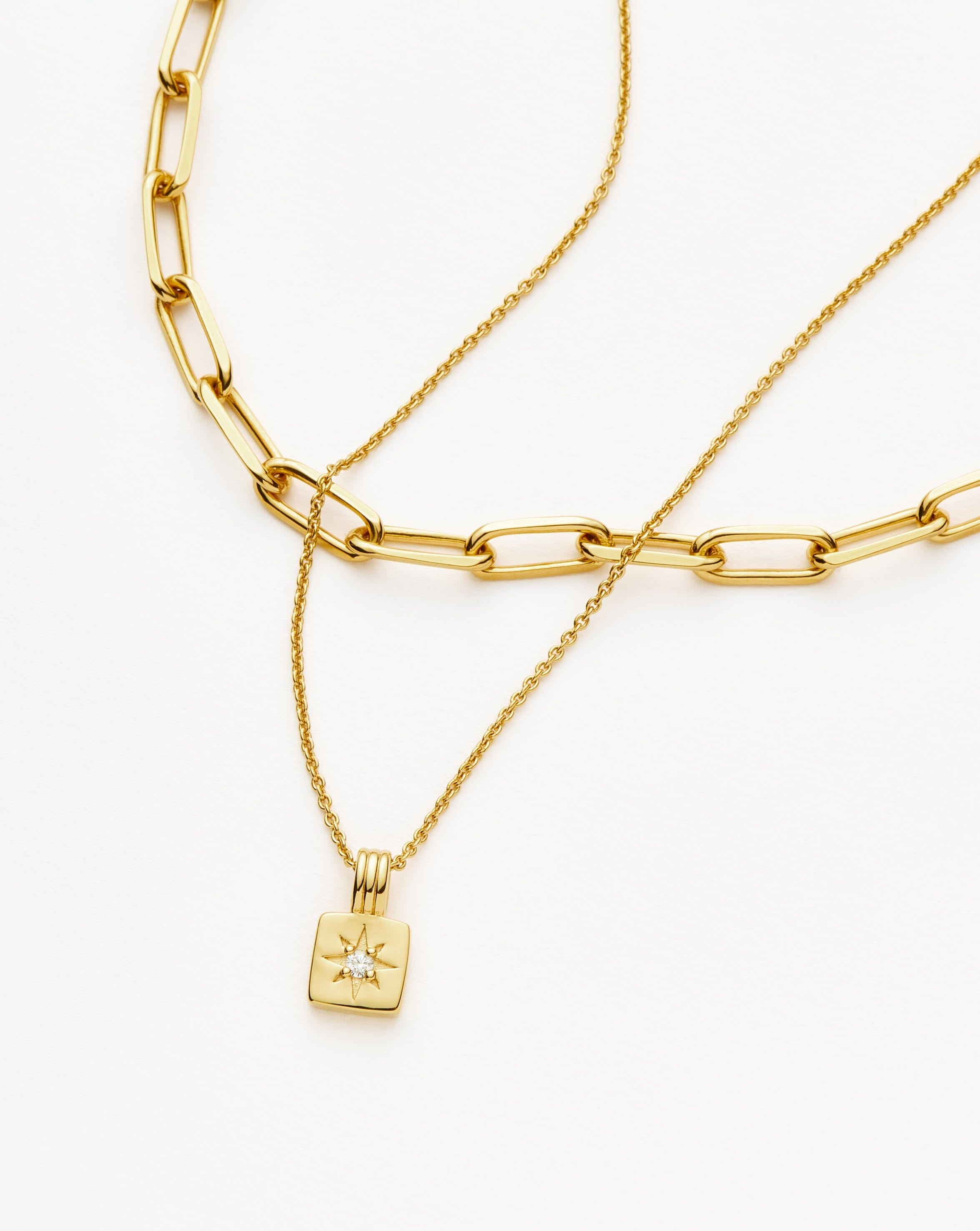 Star Ridge & Paperclip Chain Necklace Set | 18ct Gold Vermeil Cubic Zirconia Necklaces Missoma 