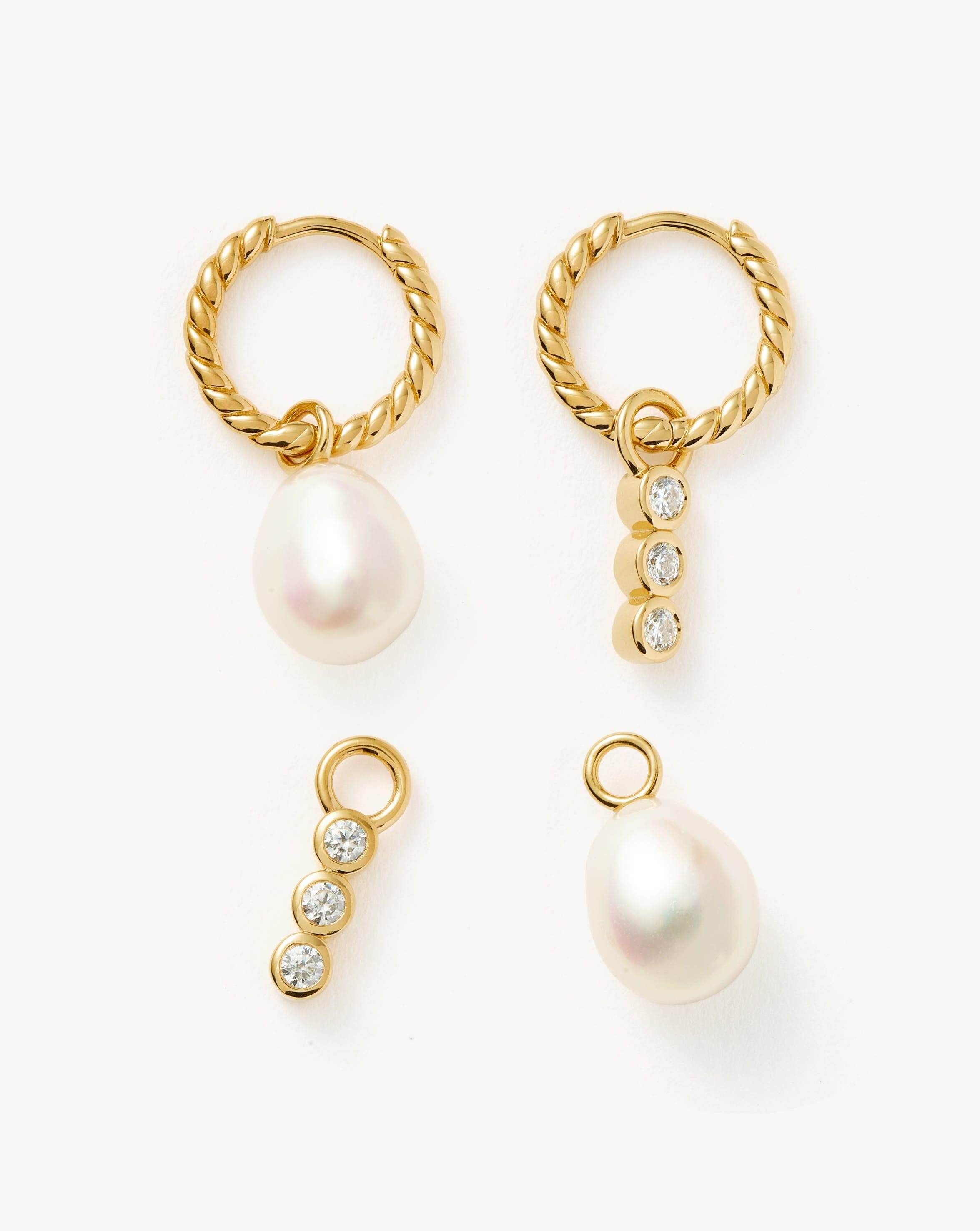 Twisted Pearl & Drop Hoop Earring Set | 18ct Gold Plated Vermeil/Pearl Set Missoma 