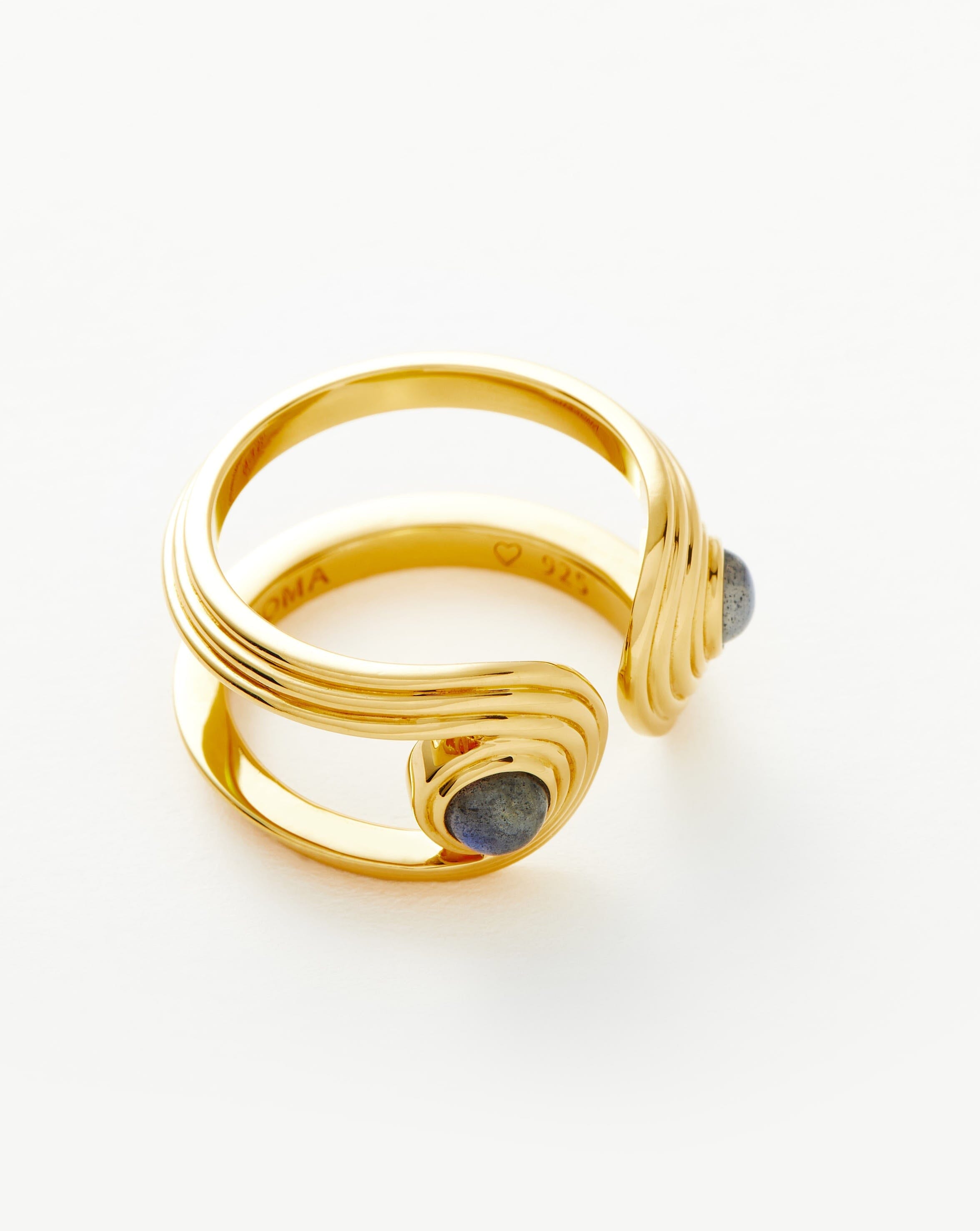 Zenyu Link Gemstone Open Ring | 18ct Gold Plated Vermeil/Labradorite Rings Missoma 