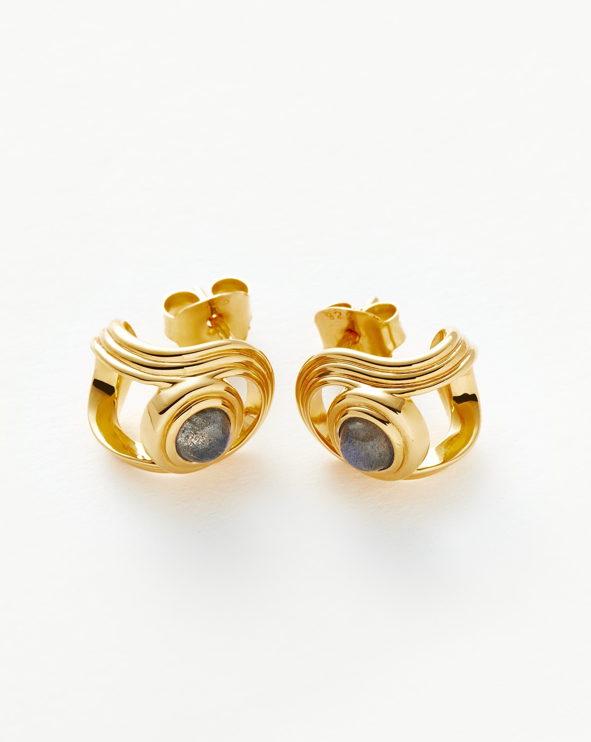 Zenyu Link Gemstone Open Stud Earrings | 18ct Gold Plated Vermeil/Labradorite Earrings Missoma 