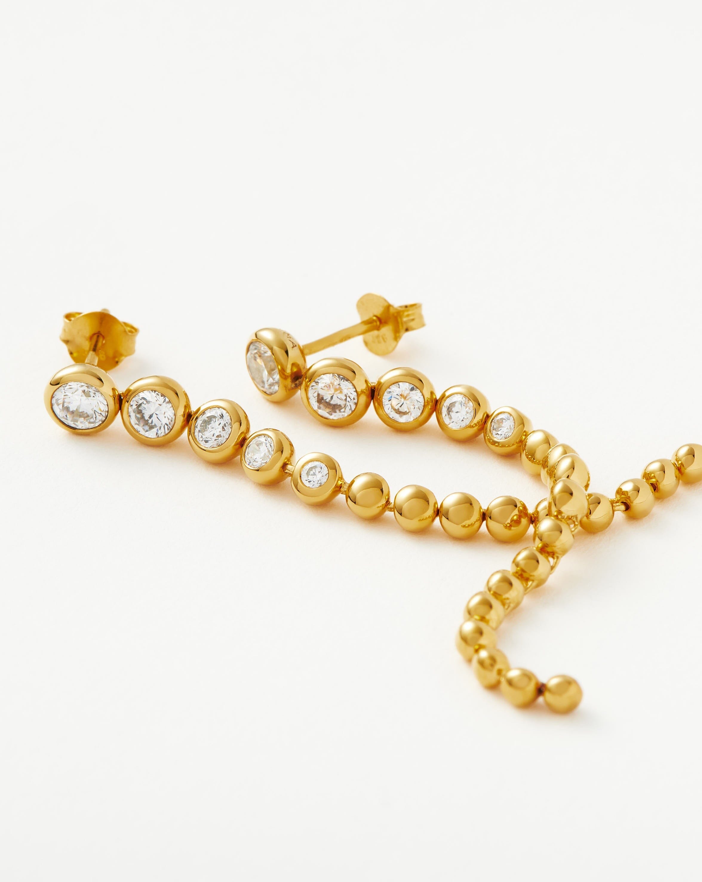 Articulated Beaded Gemstone Long Drop Stud Earrings | 18ct Gold Plated Vermeil/Cubic Zirconia Earrings Missoma 