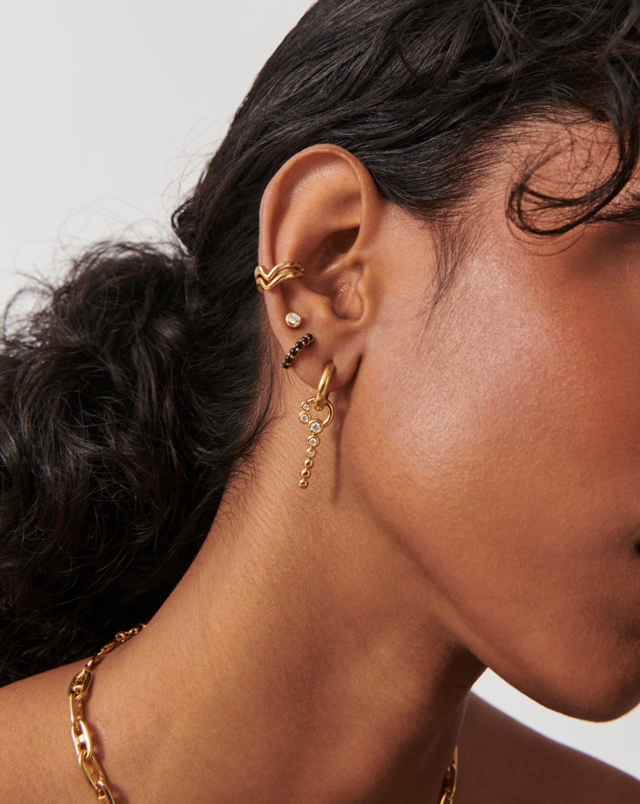 Articulated Beaded Stone Convertible Hoop Earrings | 18ct Gold Plated Vermeil/Cubic Zirconia Earrings Missoma 