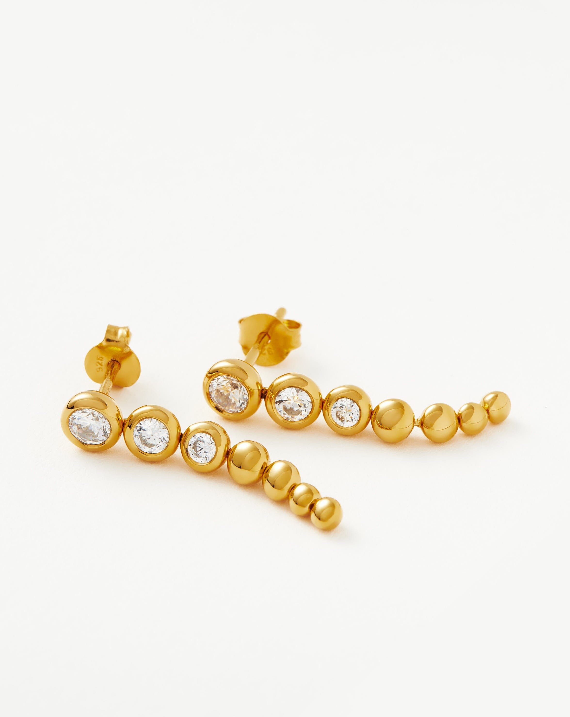 Articulated Beaded Stone Drop Stud Earrings | 18ct Gold Plated Vermeil/Cubic Zirconia Earrings Missoma 