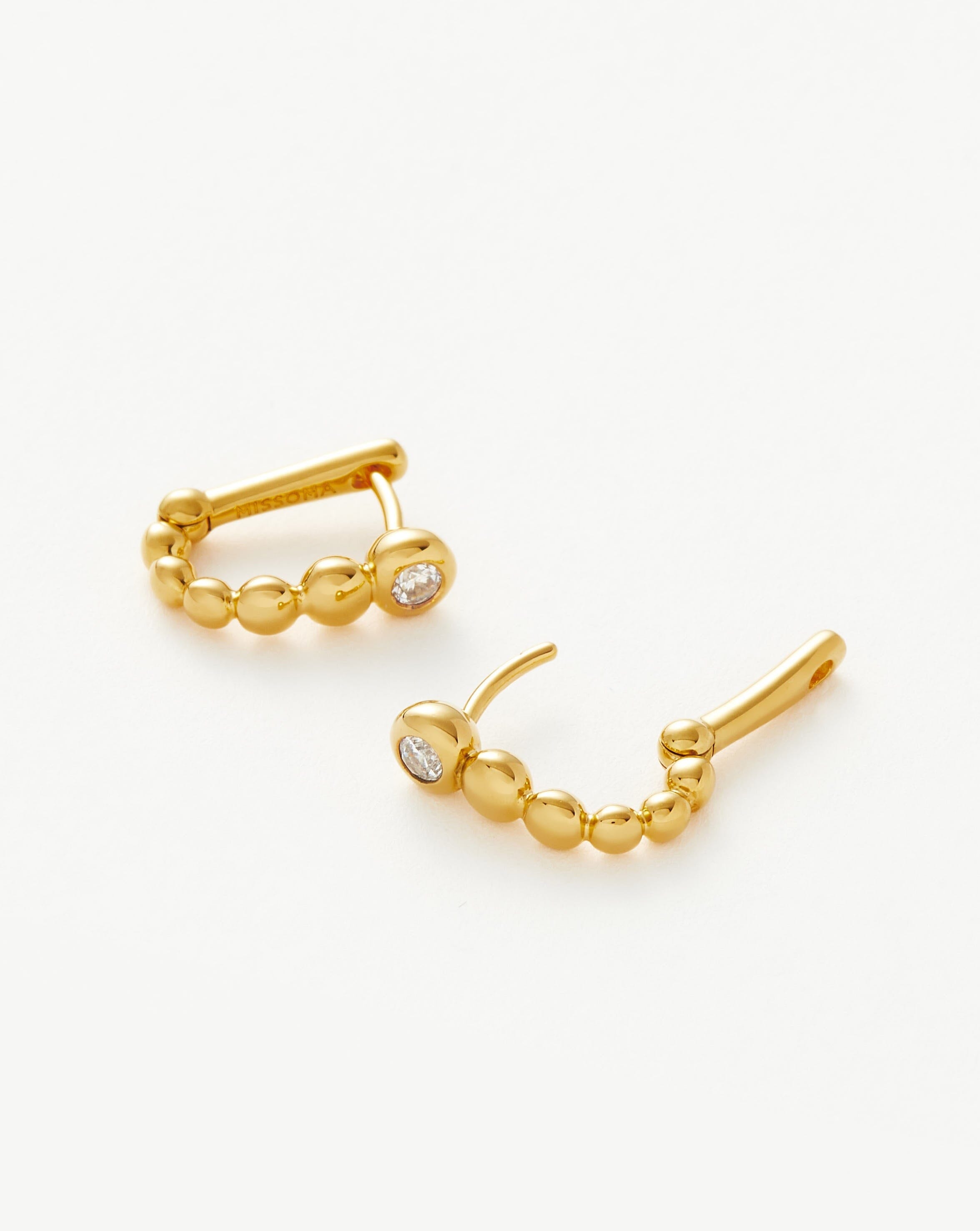 Articulated Stone Beaded Ovate Huggies | 18ct Gold Plated Vermeil/Cubic Zirconia Earrings Missoma 