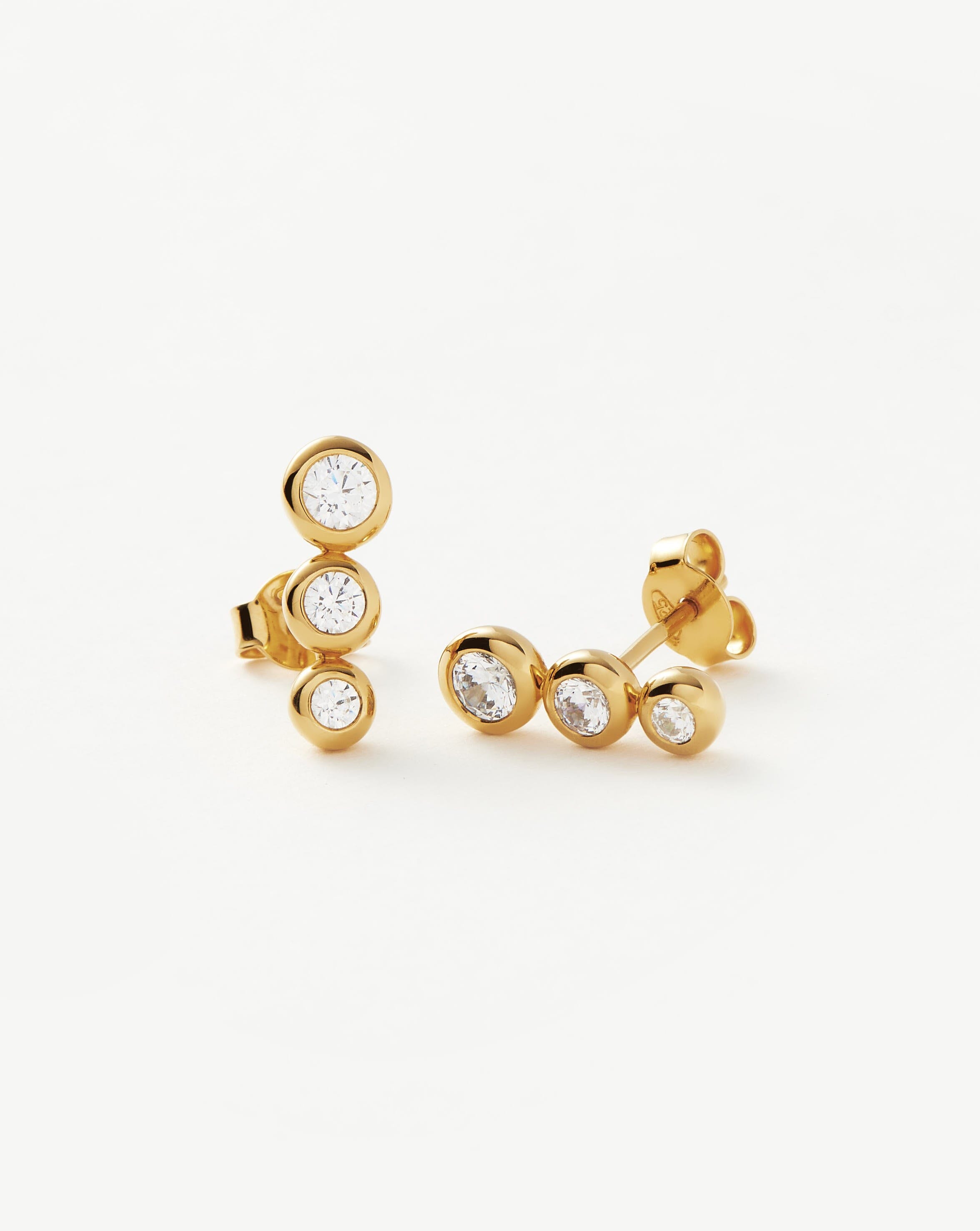 Articulated Triple Stone Stud Earrings | 18ct Gold Plated Vermeil/Cubic Zirconia Earrings Missoma 