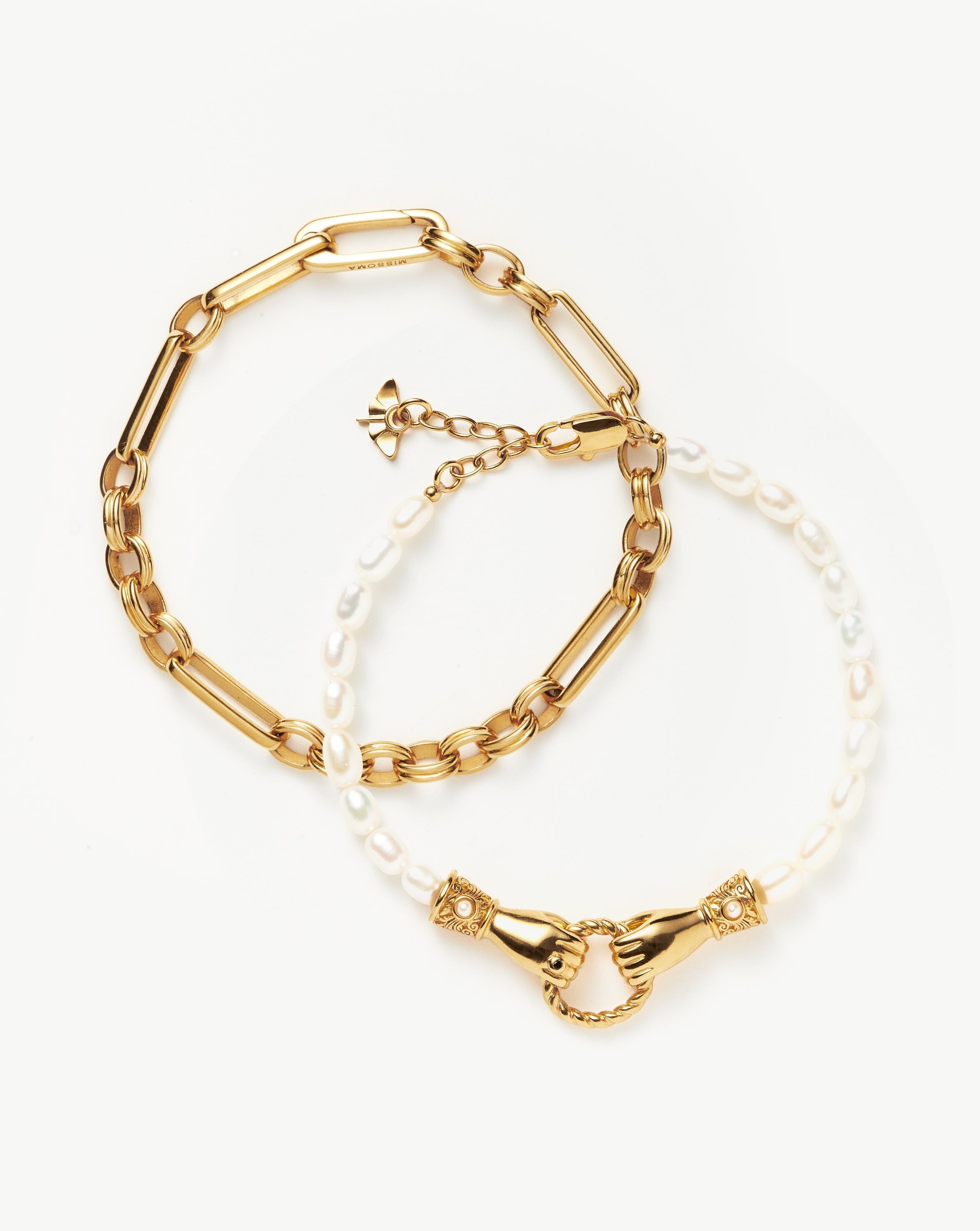 Axiom & In Good Hands Bracelet Set Layering Sets Missoma 18ct Gold Plated Vermeil/Pearl 