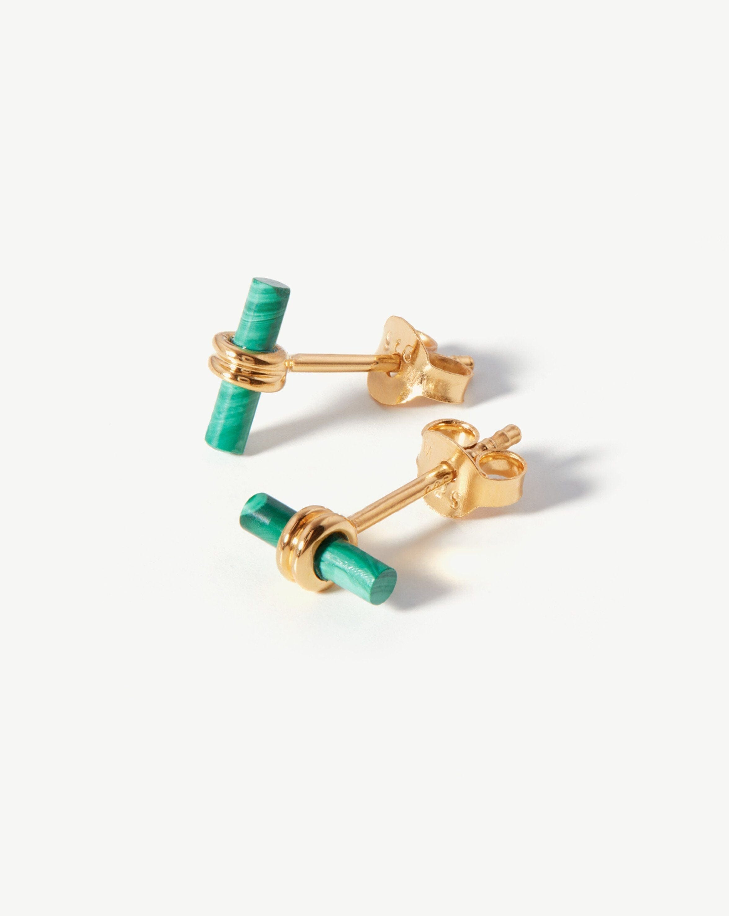 Bar Stud Earrings | 18ct Gold Plated Vermeil/Malachite Earrings Missoma 