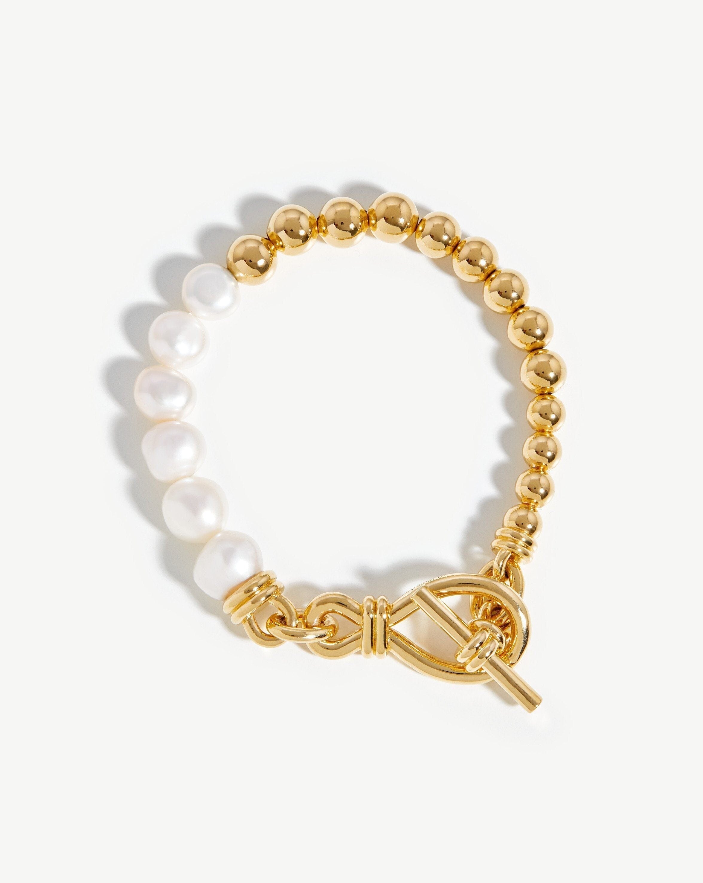 Baroque Pearl Beaded T-Bar Bracelet | 18ct Gold Plated/Pearl Bracelets Missoma 
