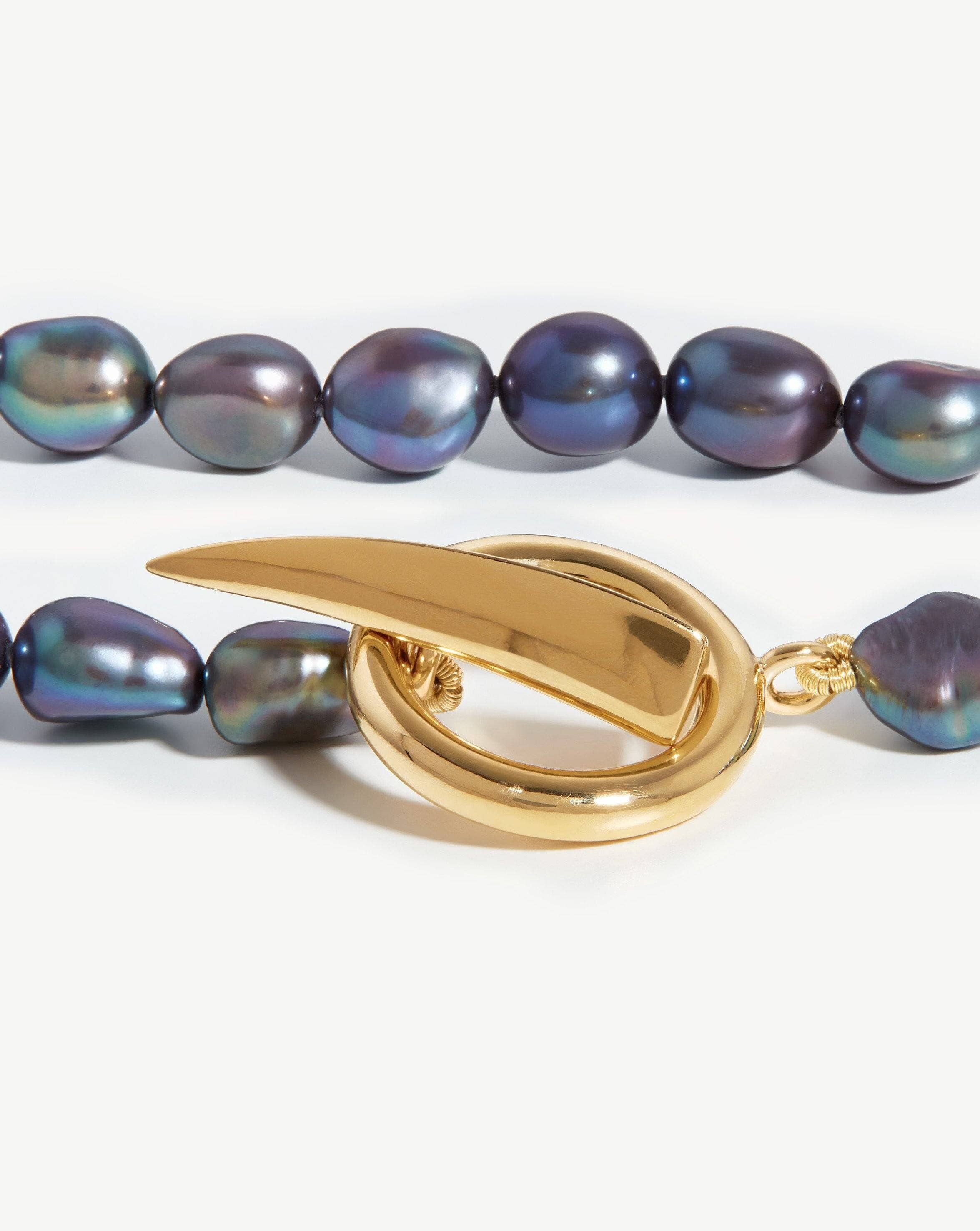 Baroque Pearl Claw T-Bar Necklace | 18ct Gold Plated Vermeil/Peacock Pearl Necklaces Missoma 